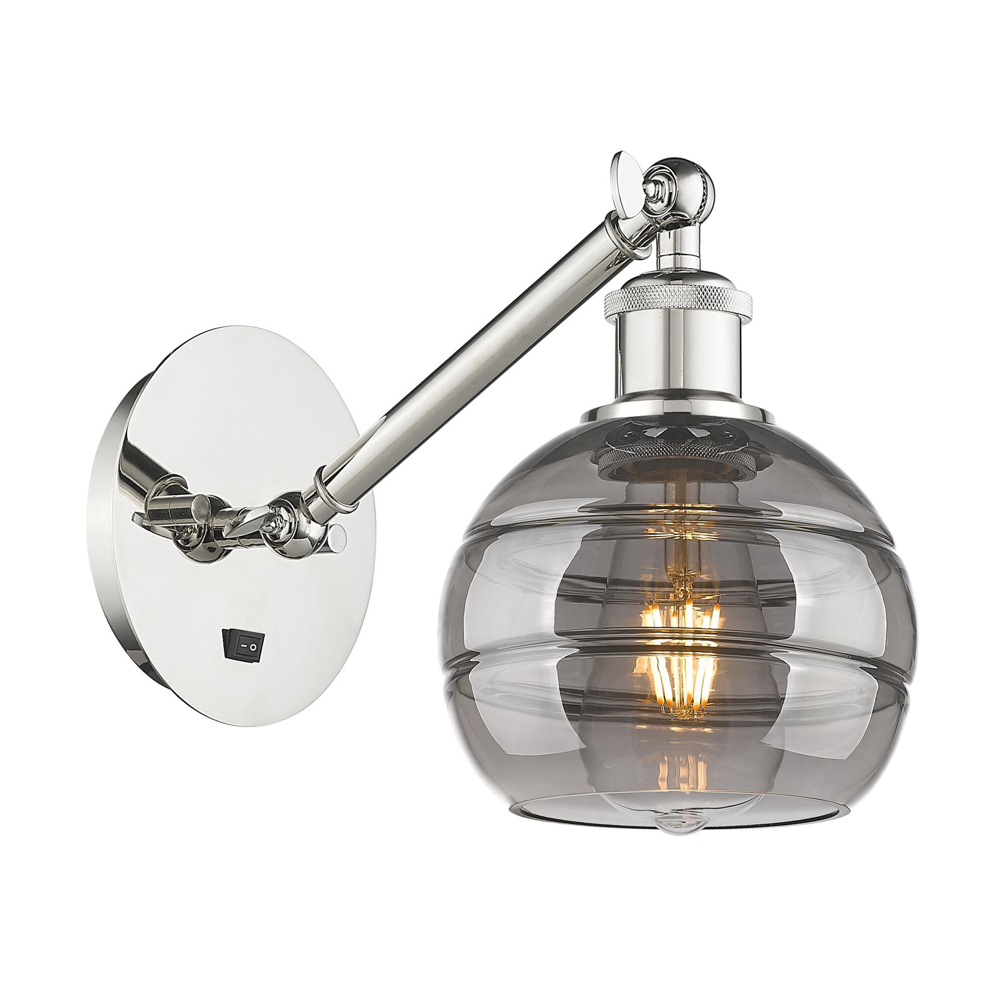 Shown in Polished Nickel finish and Light Smoke glass