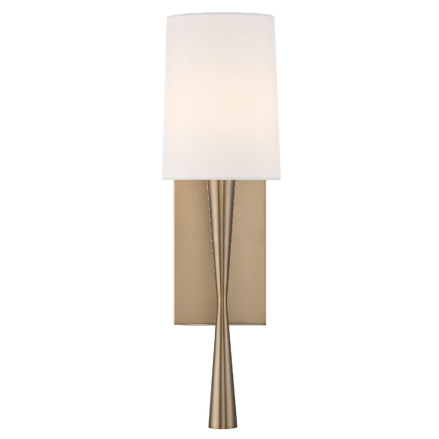 Shown in Aged Brass finish and White Silk shade