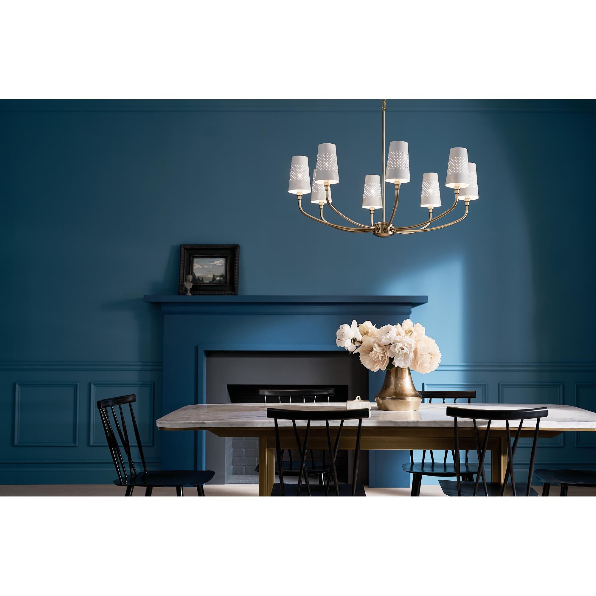 Shown in Brushed Natural Brass finish and Metal and Bell shade