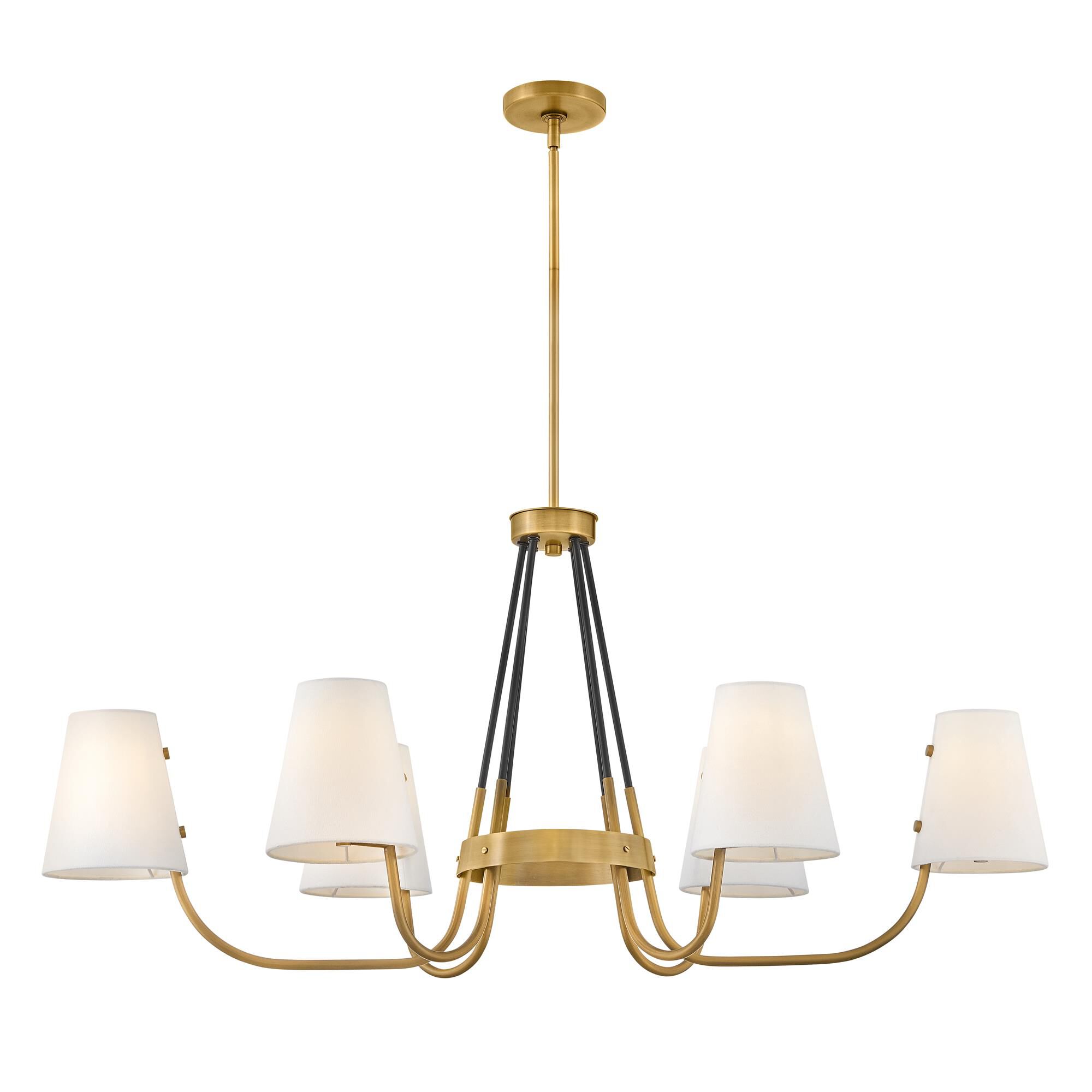 Shown in Heritage Brass finish and Off-White Fabric shade