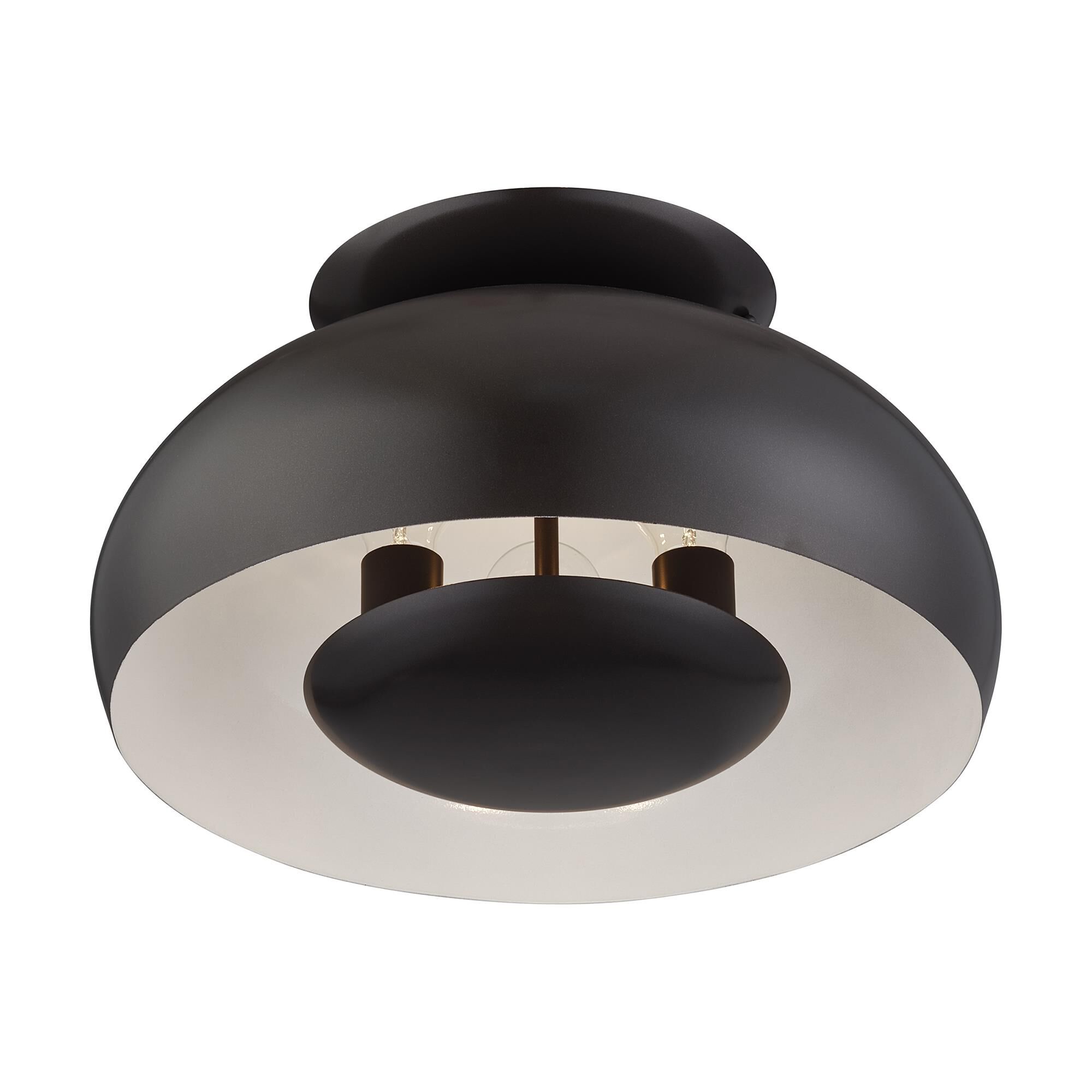 Shown in English Bronze finish and English Bronze Steel with Shiny White Inside shade