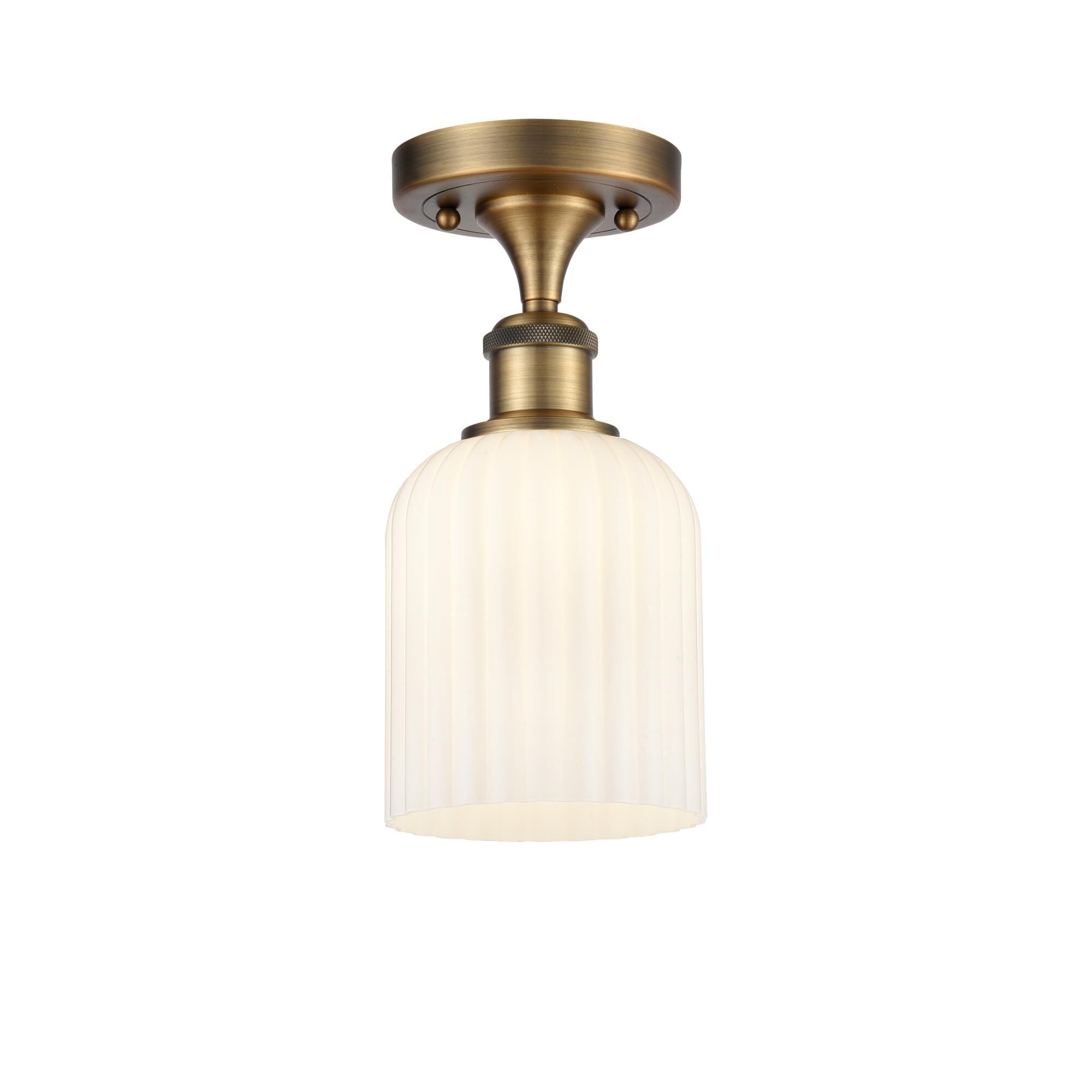 Shown in Brushed Brass finish and Gloss White shade