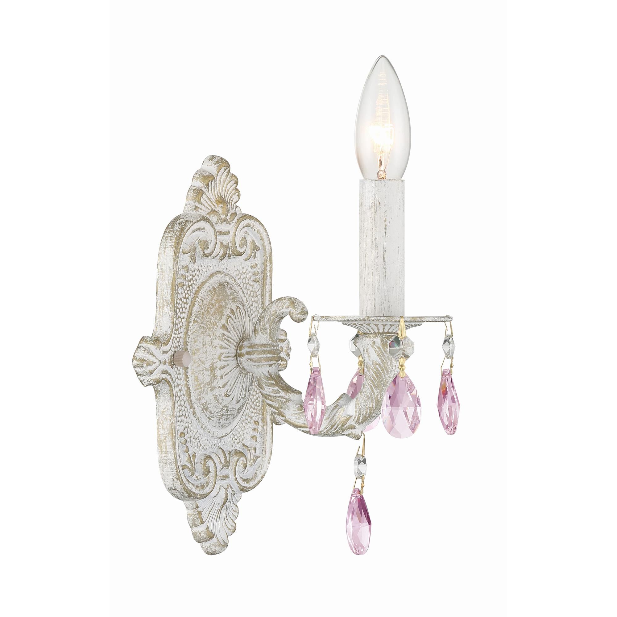 Shown in Antique White finish and Rose Colored Hand Cut crystal