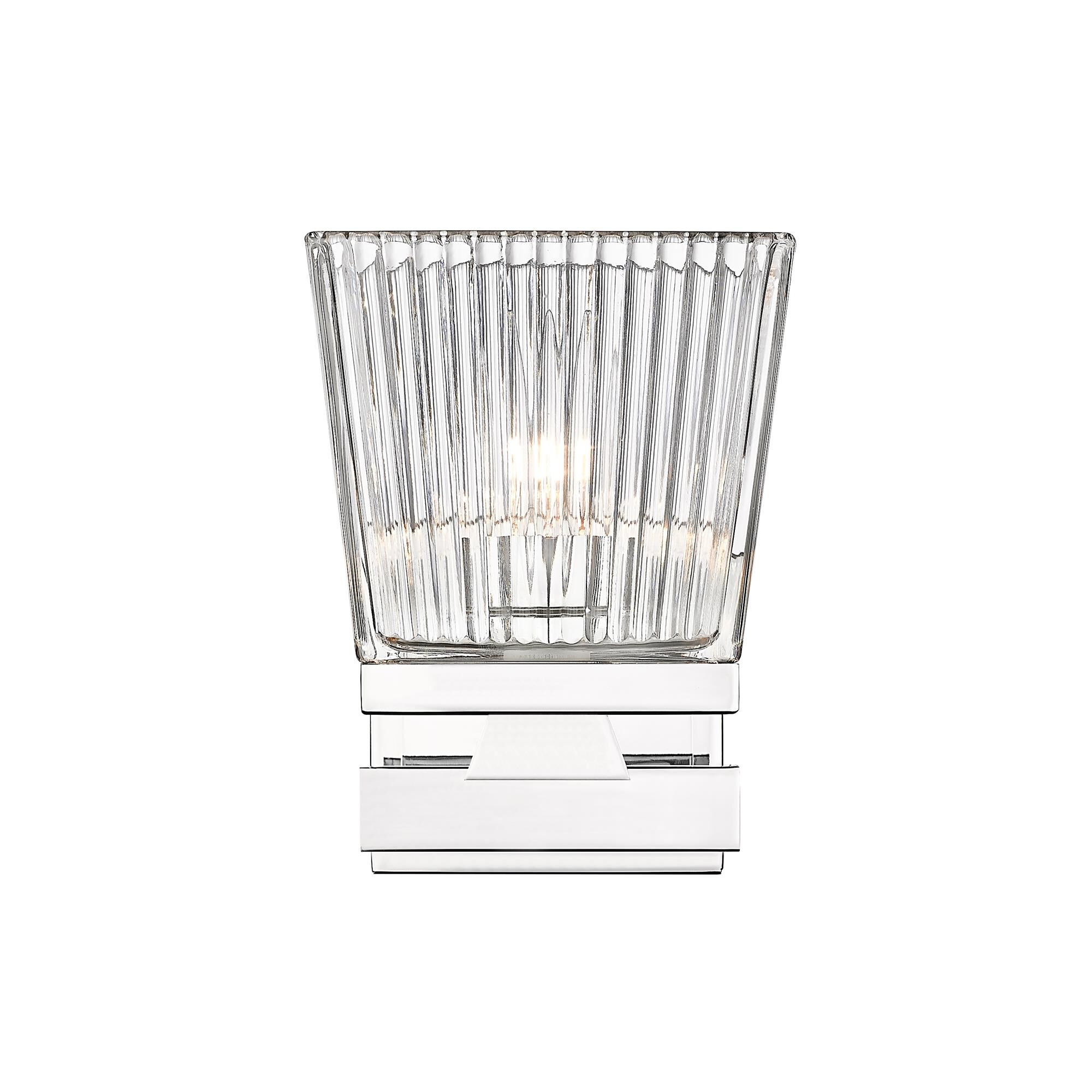Shown in Chrome finish and Glass shade