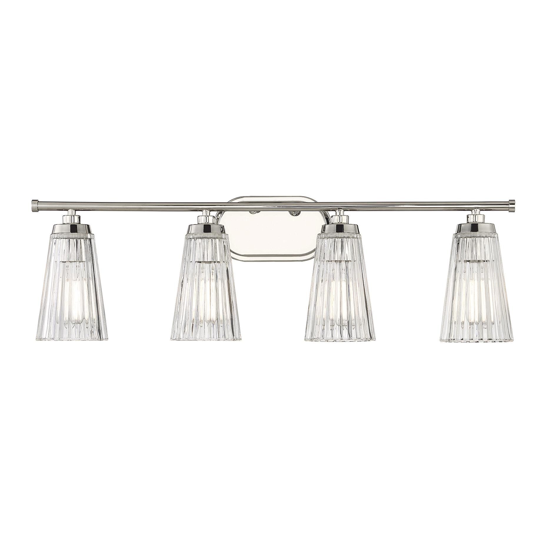 Shown in Polished Nickel finish and Clear Ribbed glass and Glass shade
