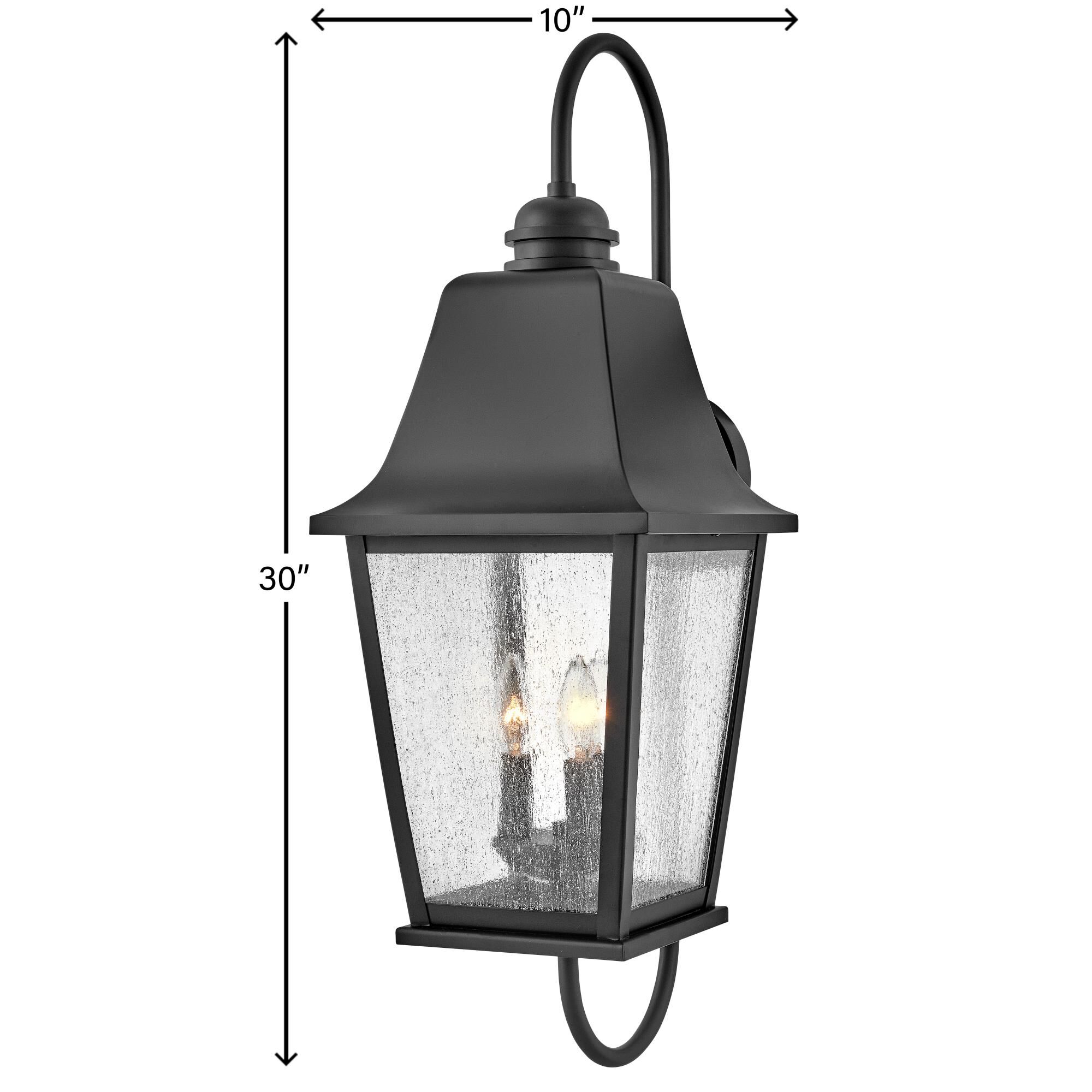 Shown in Black finish and Clear Seedy glass