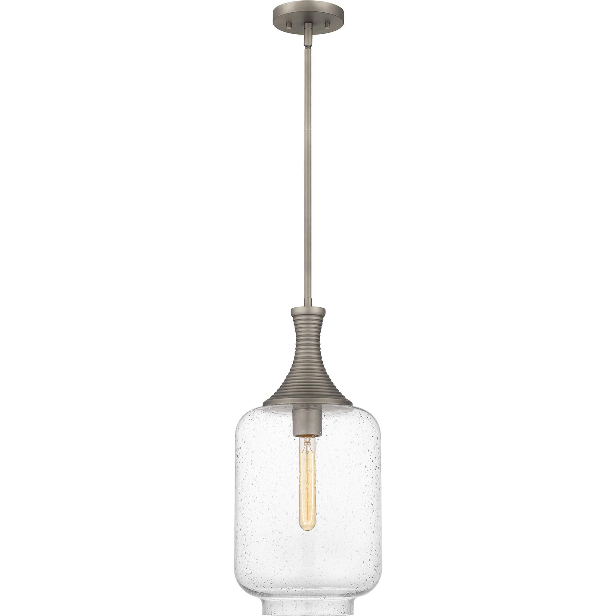 Shown in Antique Nickel finish and Clear Seedy Glass shade