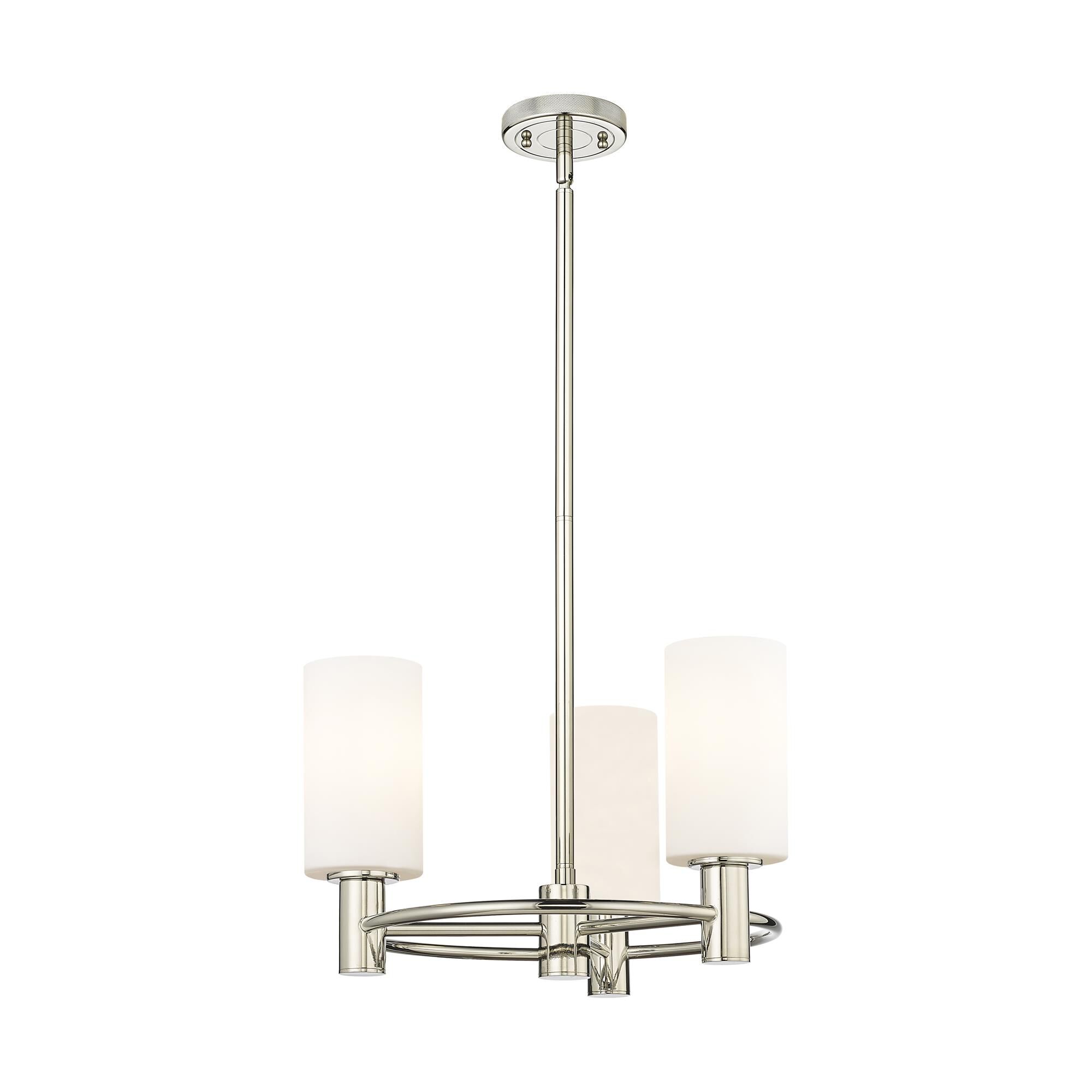 Shown in Polished Nickel finish and Matte White glass