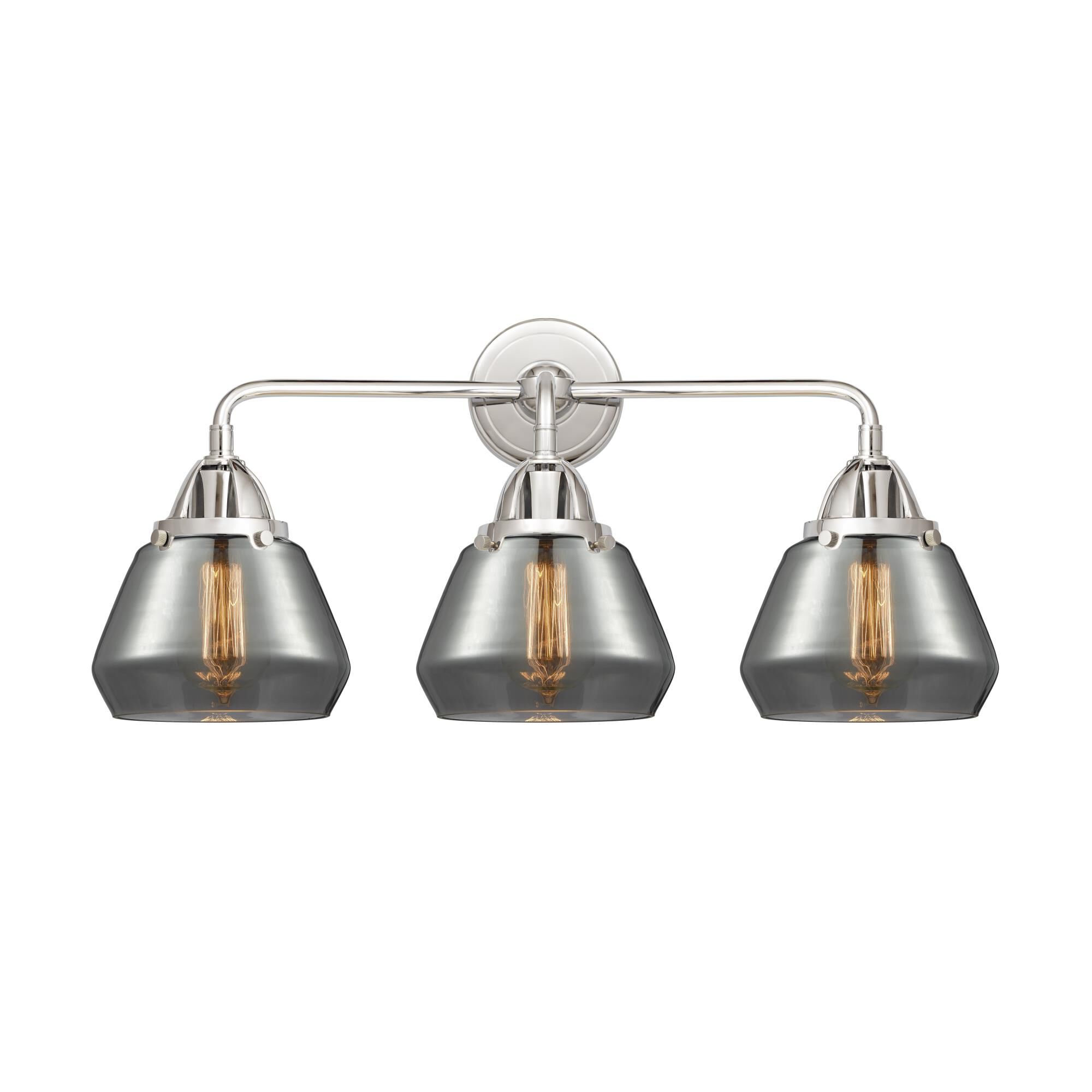 Shown in Polished Chrome finish and Plated Smoke Fulton glass and No Shade shade