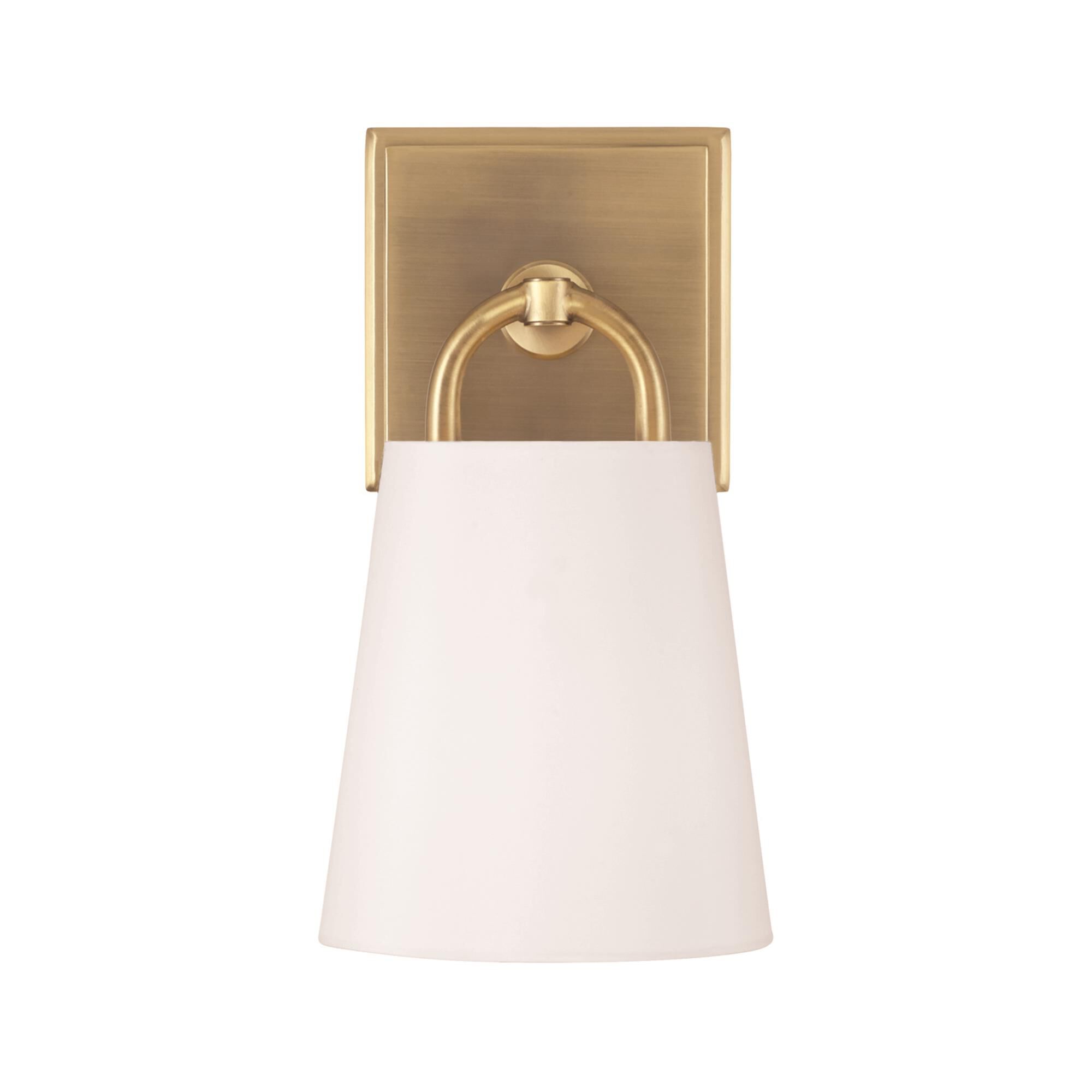 Shown in Aged Brass finish and White Fabric shade