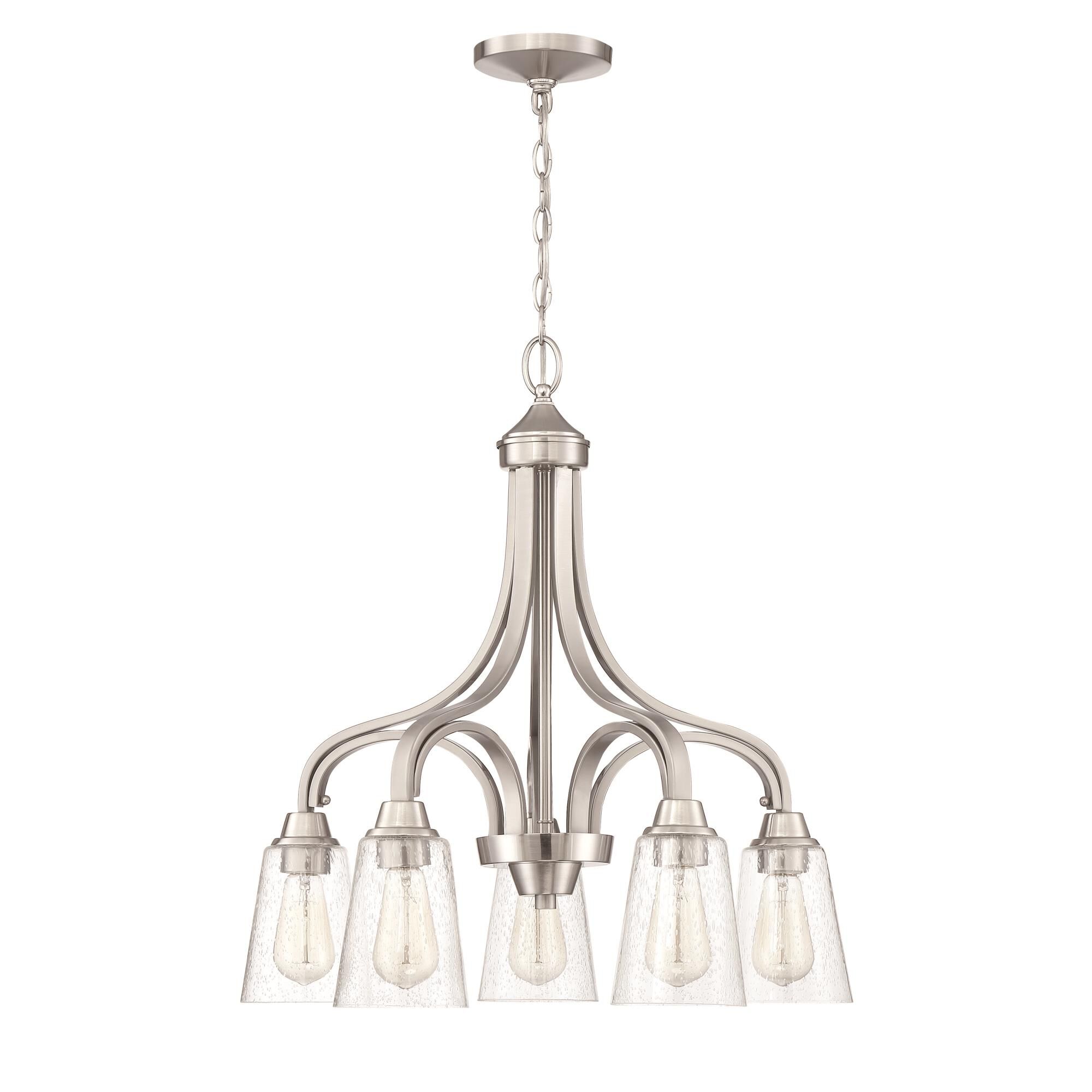 Shown in Brushed Polished Nickel finish and Clear Seeded glass and Glass shade