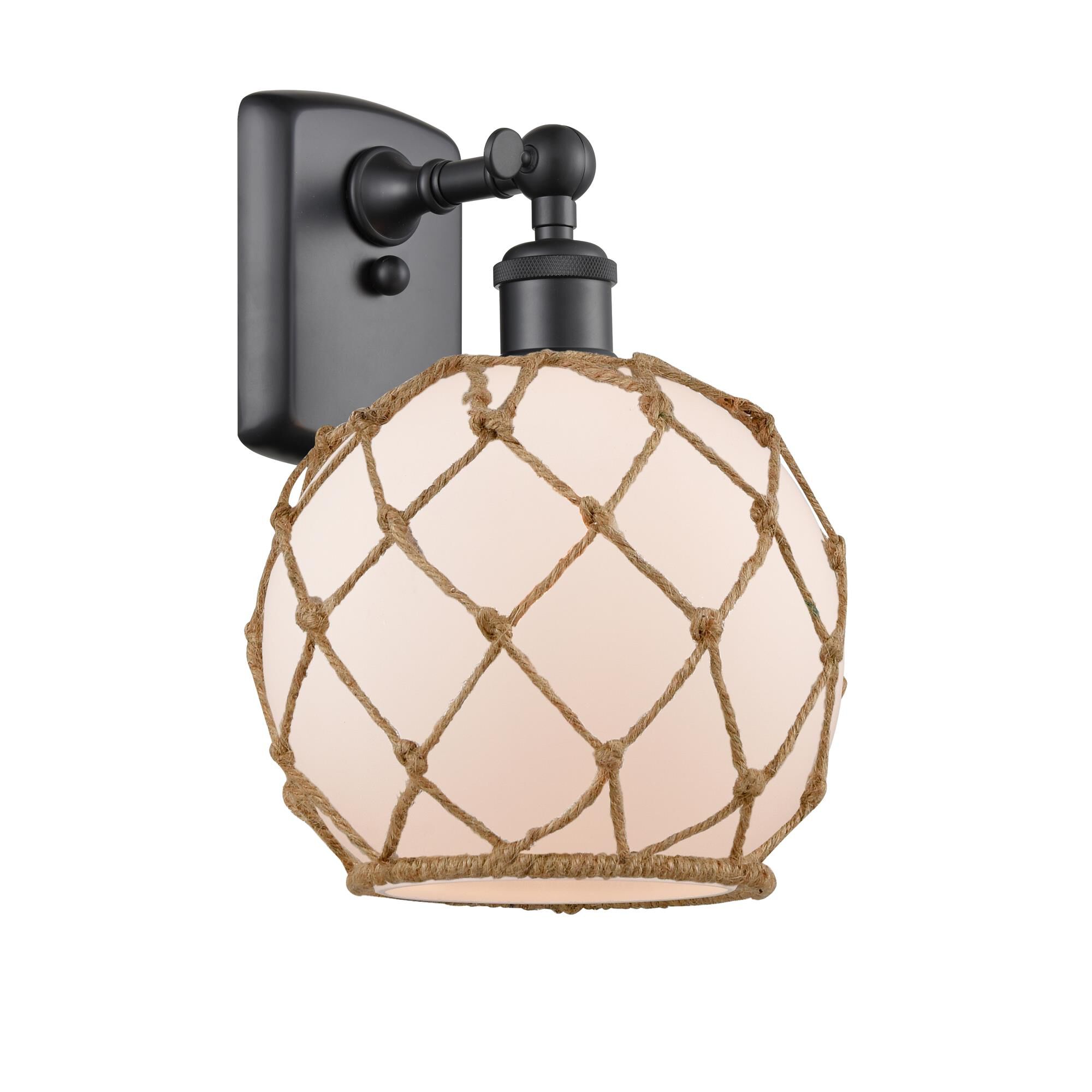 Shown in Matte Black finish and White With Black Rope glass