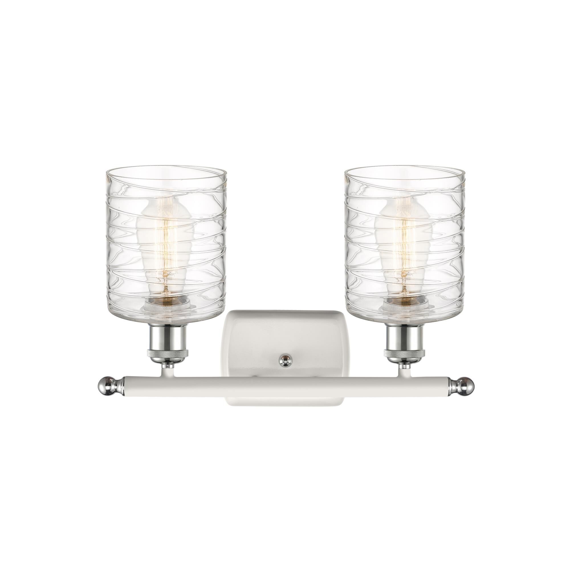 Shown in White And Polished Chrome finish and Deco Swirl glass