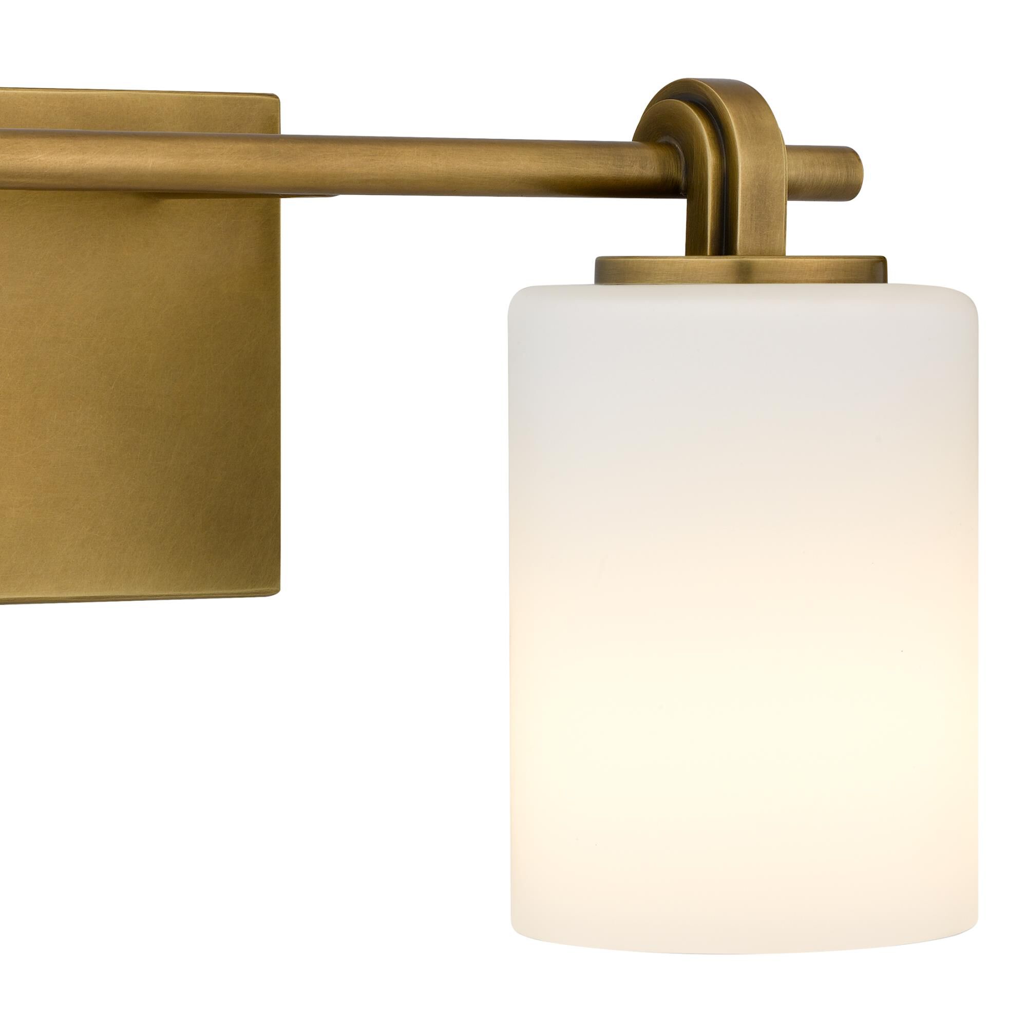 Shown in Weathered Brass finish and Opal Etched Glass shade