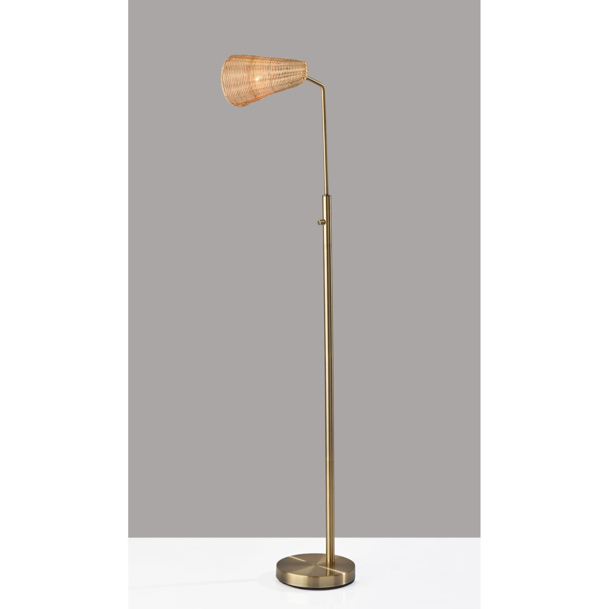 Shown in Antique Brass finish and Natural Rattan shade