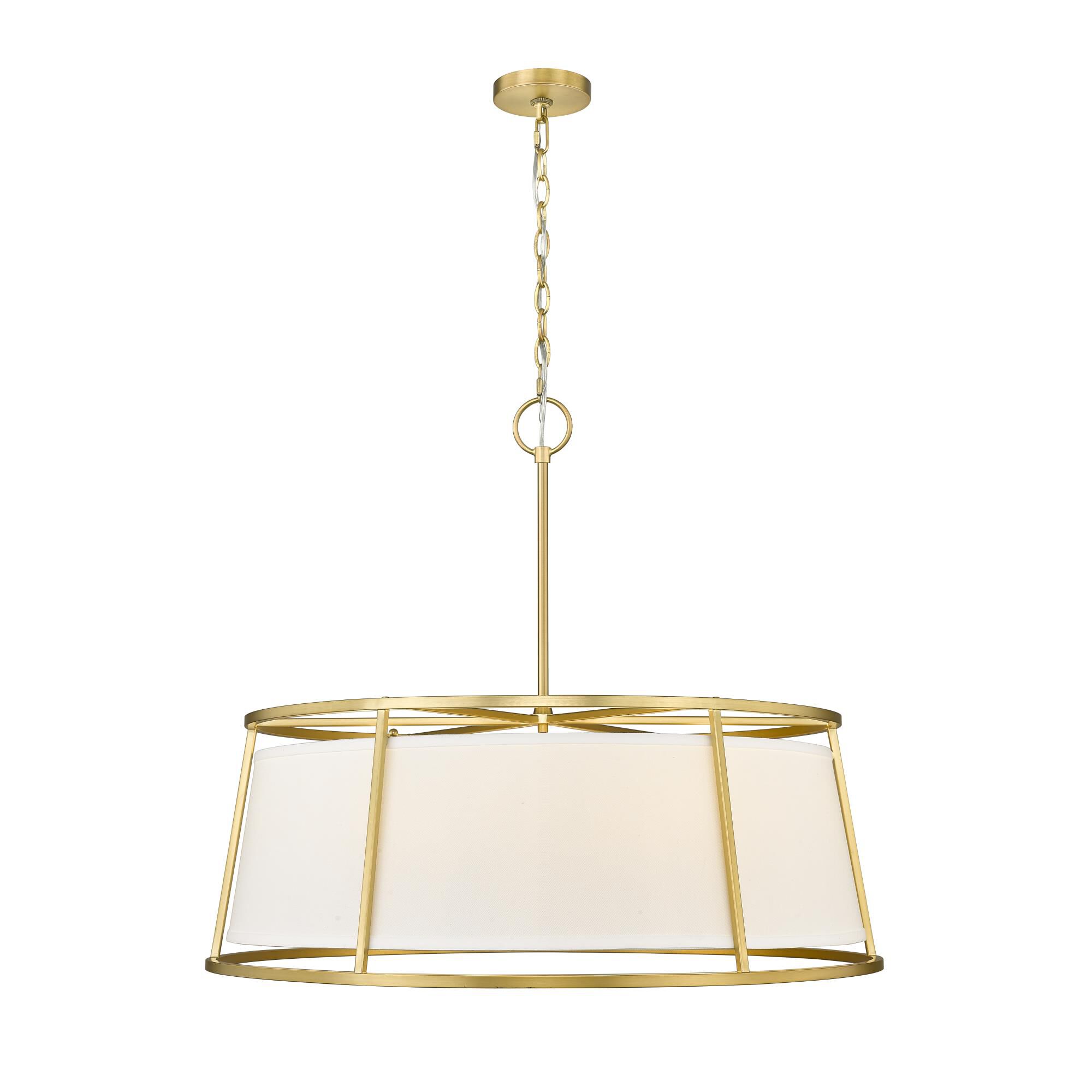 Shown in Rubbed Brass finish and White Fabric shade