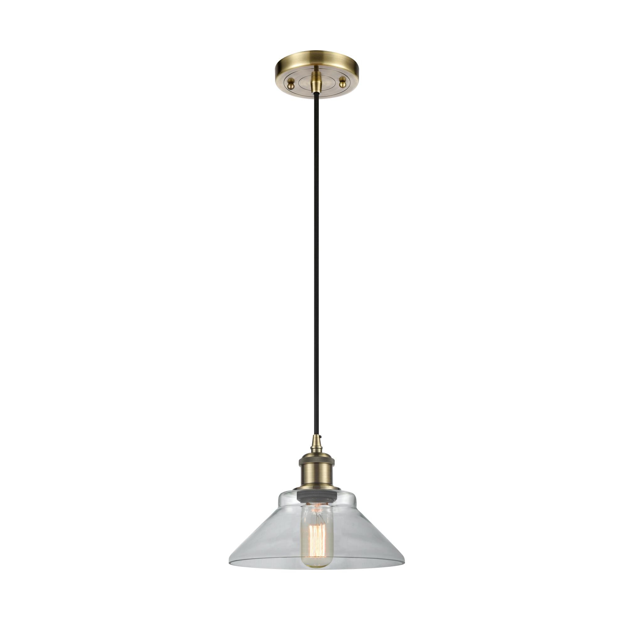 Shown in Antique Brass finish and Disc glass and Glass shade