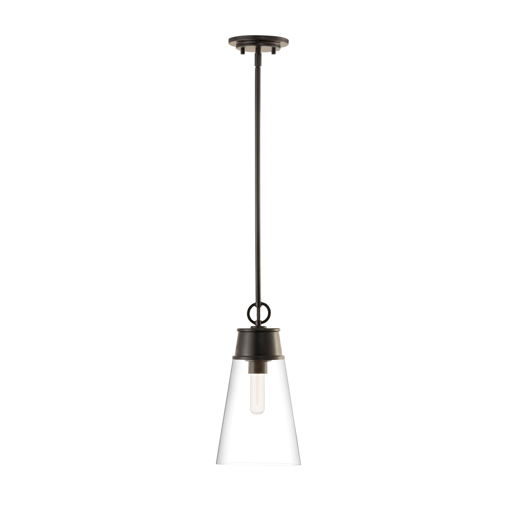 Shown in Matte Black finish and Glass shade