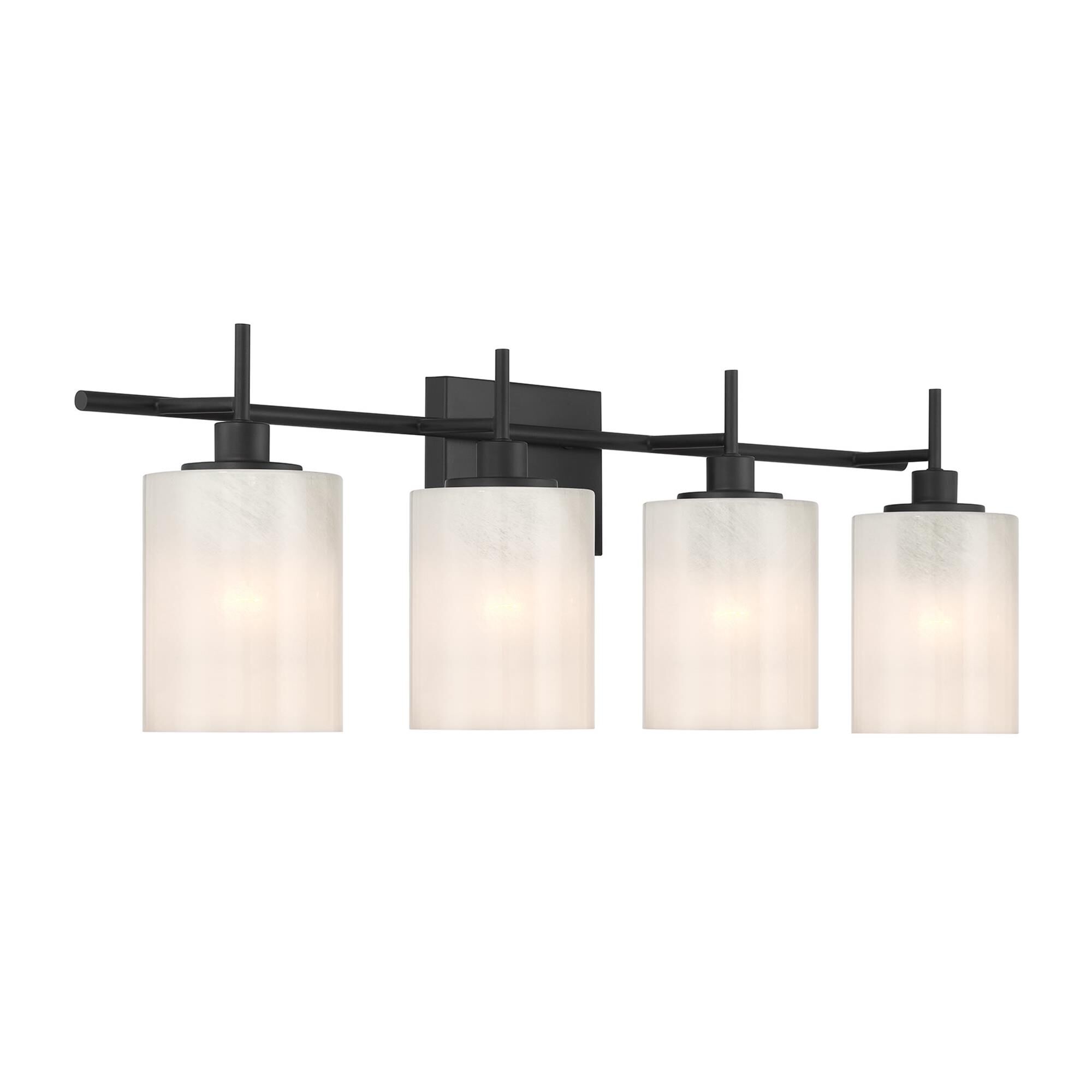 Shown in Matte Black finish and White Strie glass