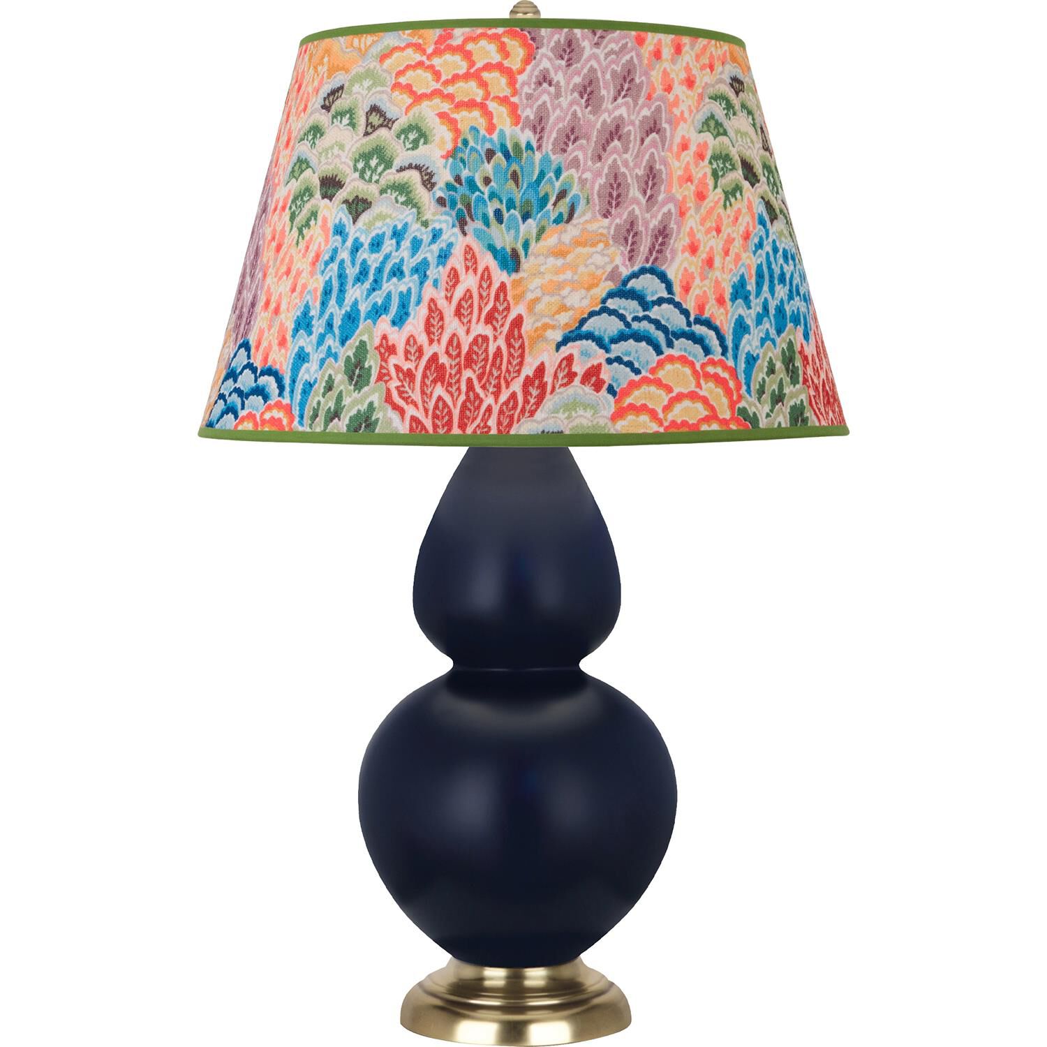 Shown in Matte Midnight Blue finish and Multicolor shade and Antique Brass accent