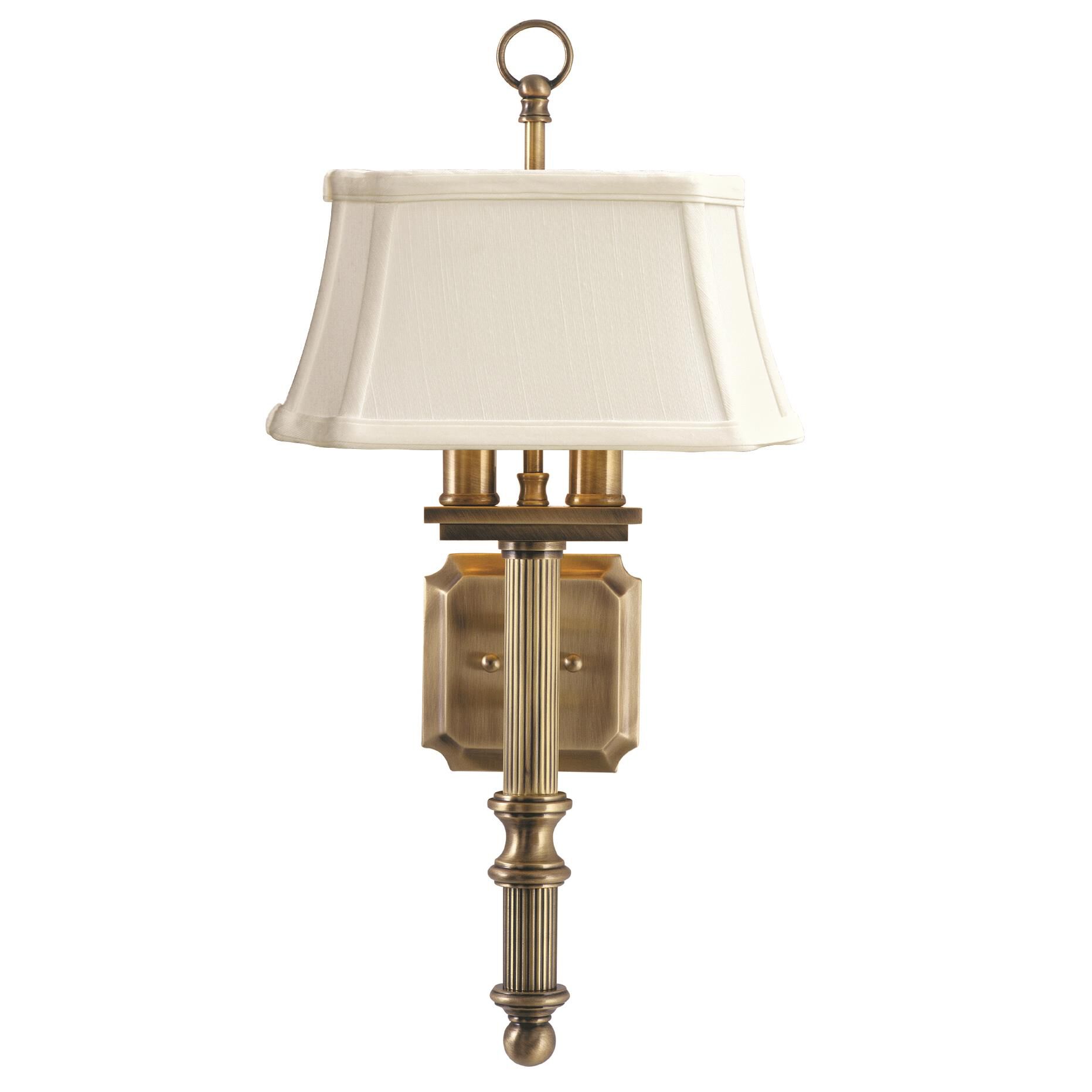 Shown in Antique Brass finish and Off-White Linen Softback shade