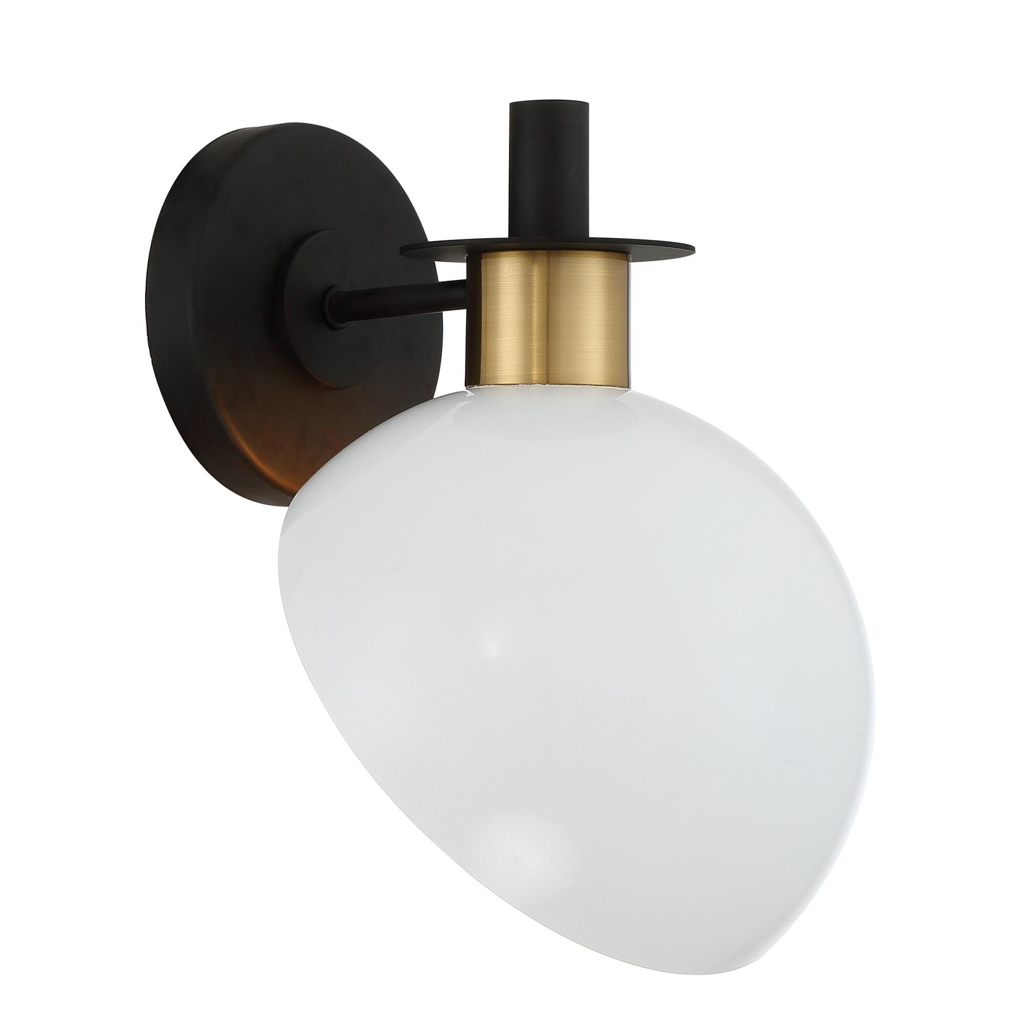 Shown in Matte Black and Aged Brass finish and Metal shade