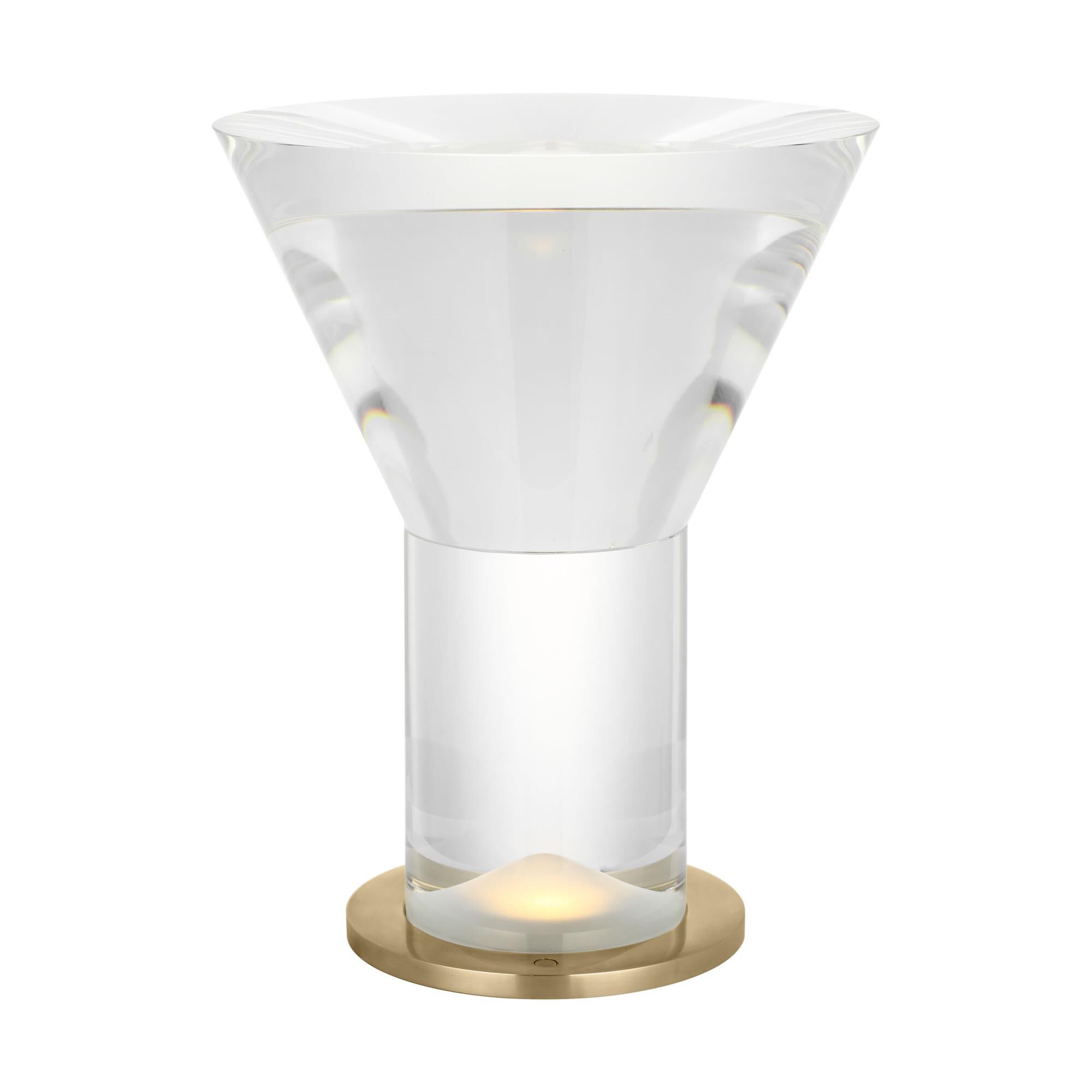 Shown in Hand-Rubbed Antique Brass finish and Crystal glass