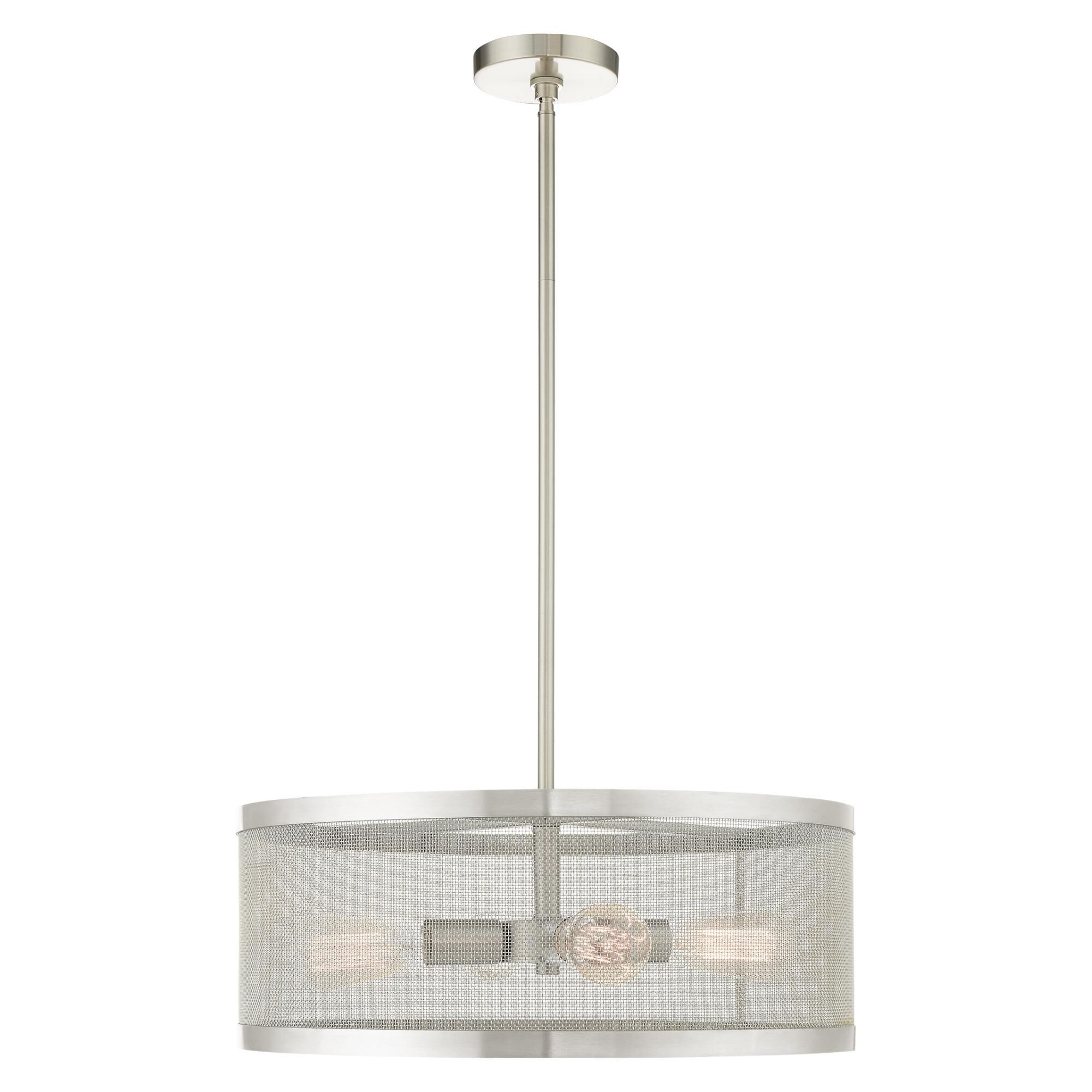 Shown in Brushed Nickel finish and Brushed Nickle Stainless Mesh Shade glass and Brushed Nickle Stainless Mesh shade