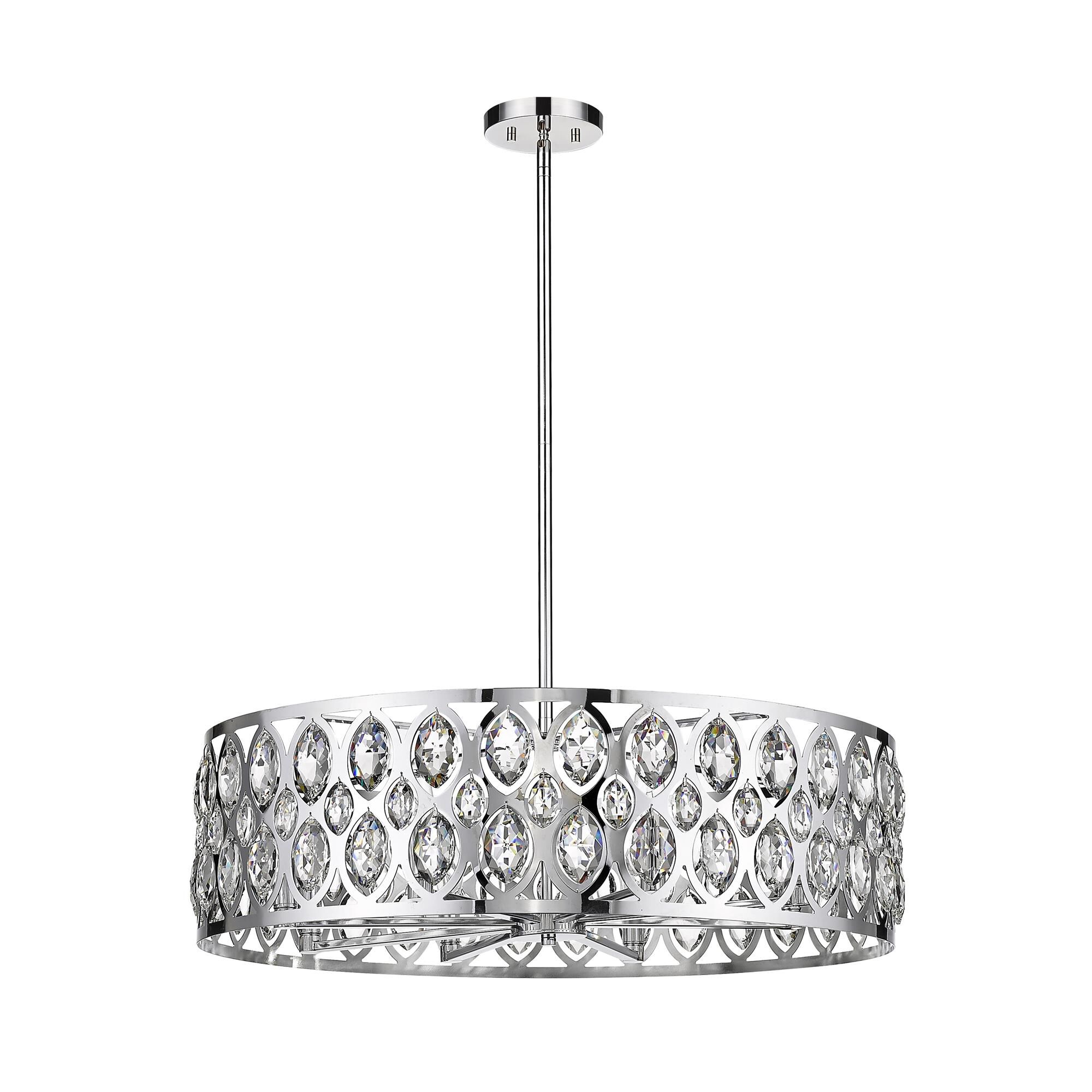 Shown in Chrome finish and Steel + K9 Crystal glass and Steel + K9 Crystal shade