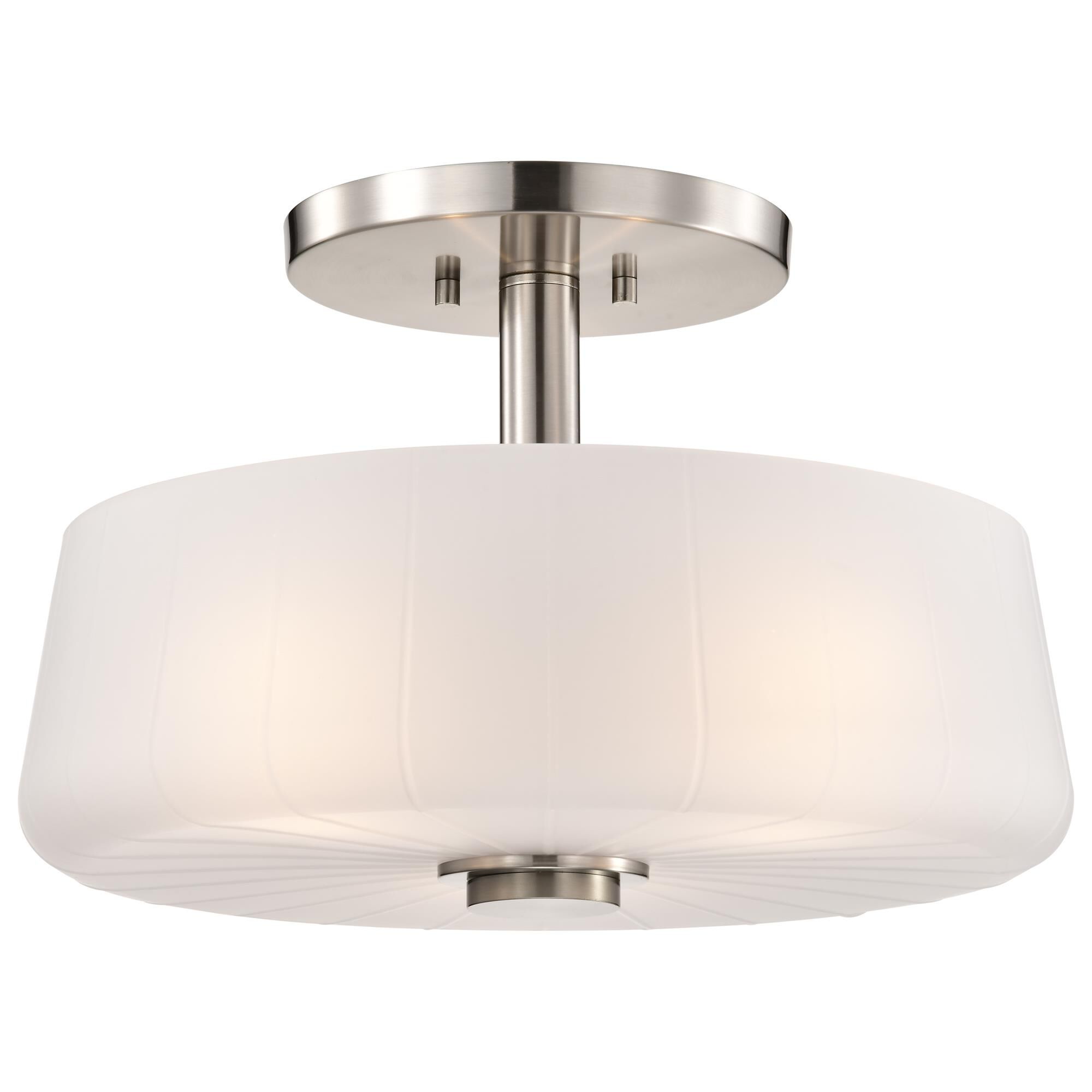 Shown in Brushed Nickel finish and Etched White glass