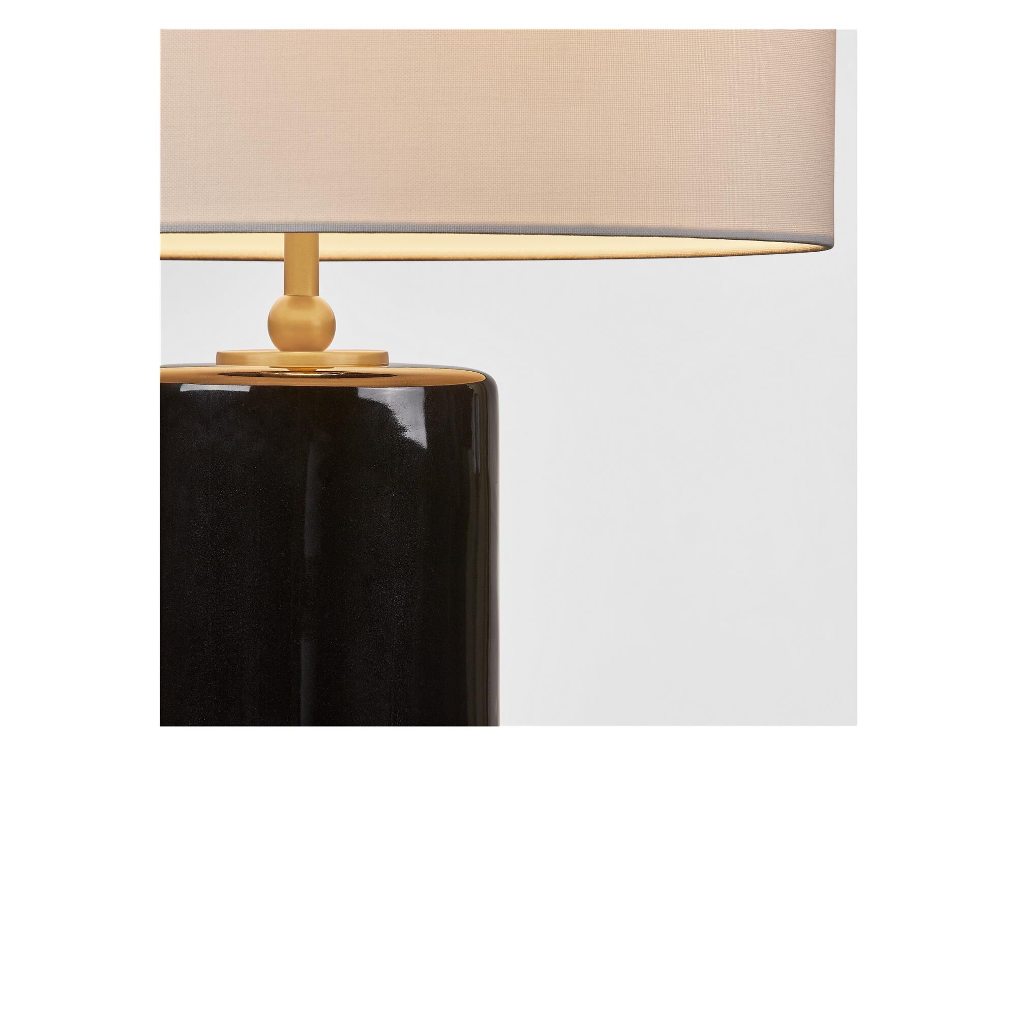 Shown in Black Ceramic finish and White Linen Fabric shade
