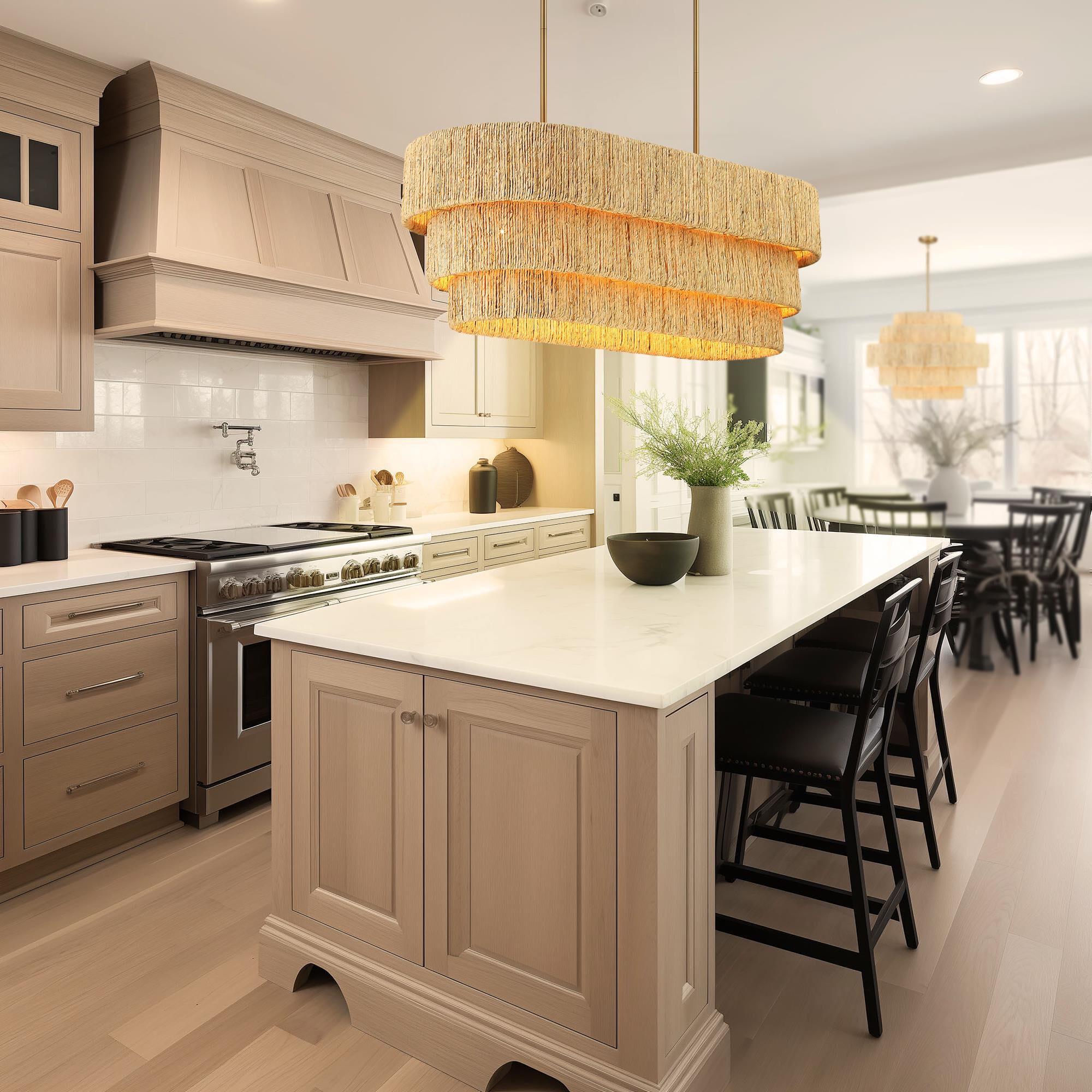 Shown in Signature Brass finish and Natural Abaca shade