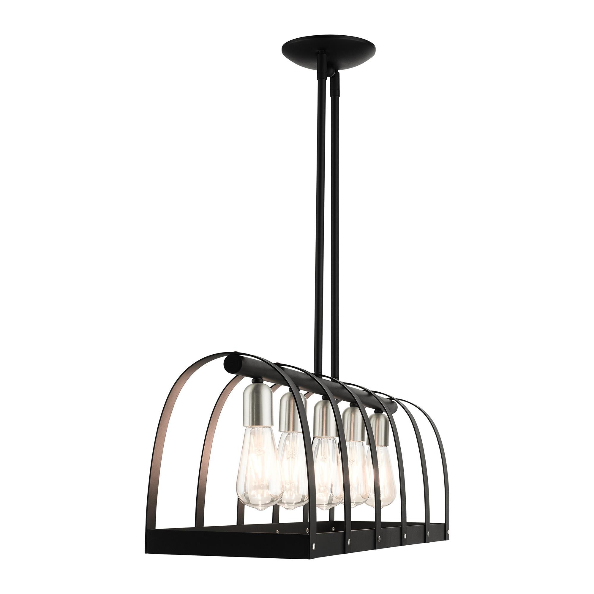 Shown in Textured Black finish and Textured Black Steel  With Brushed Nickel Accents shade