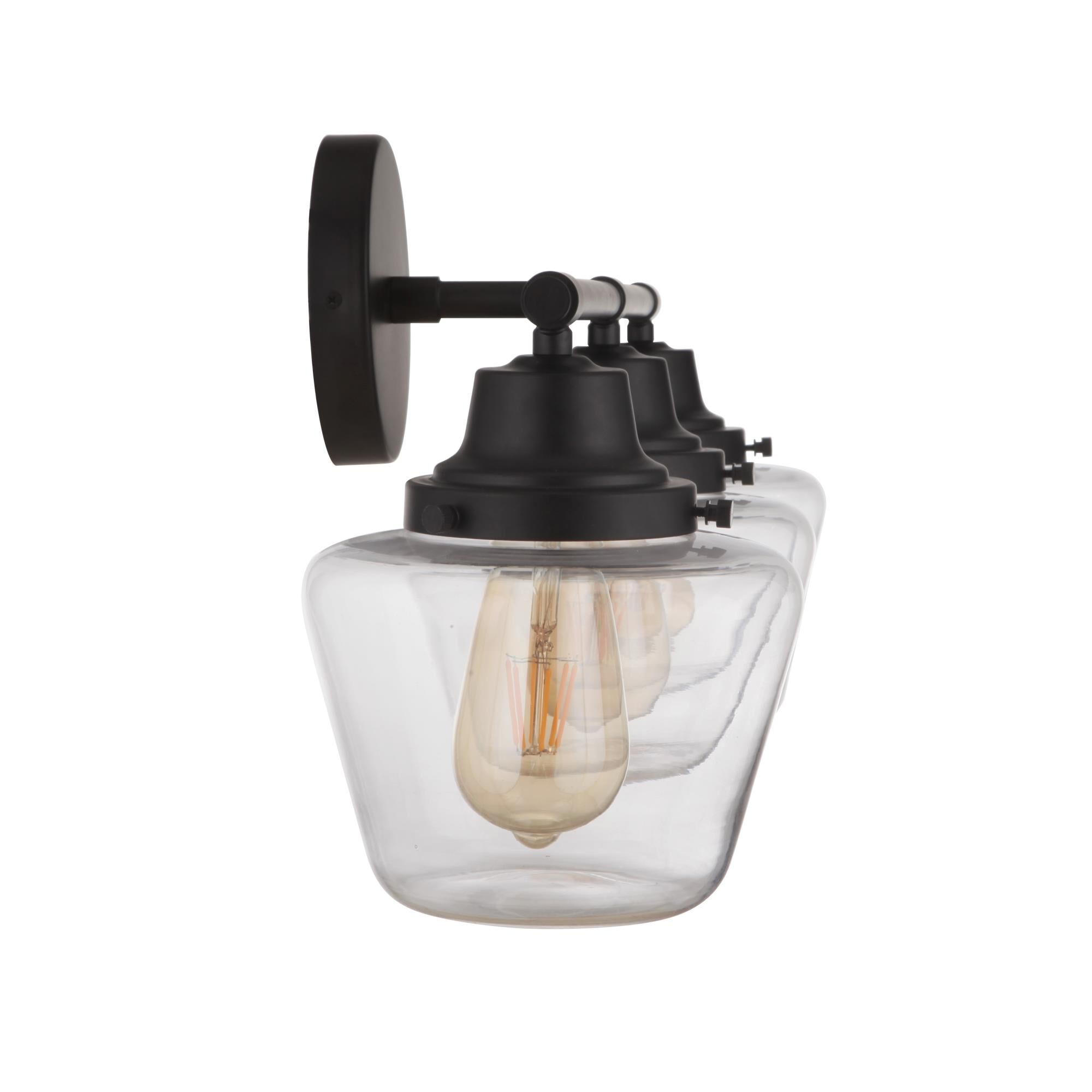 Shown in Flat Black finish and Clear glass and Glass shade