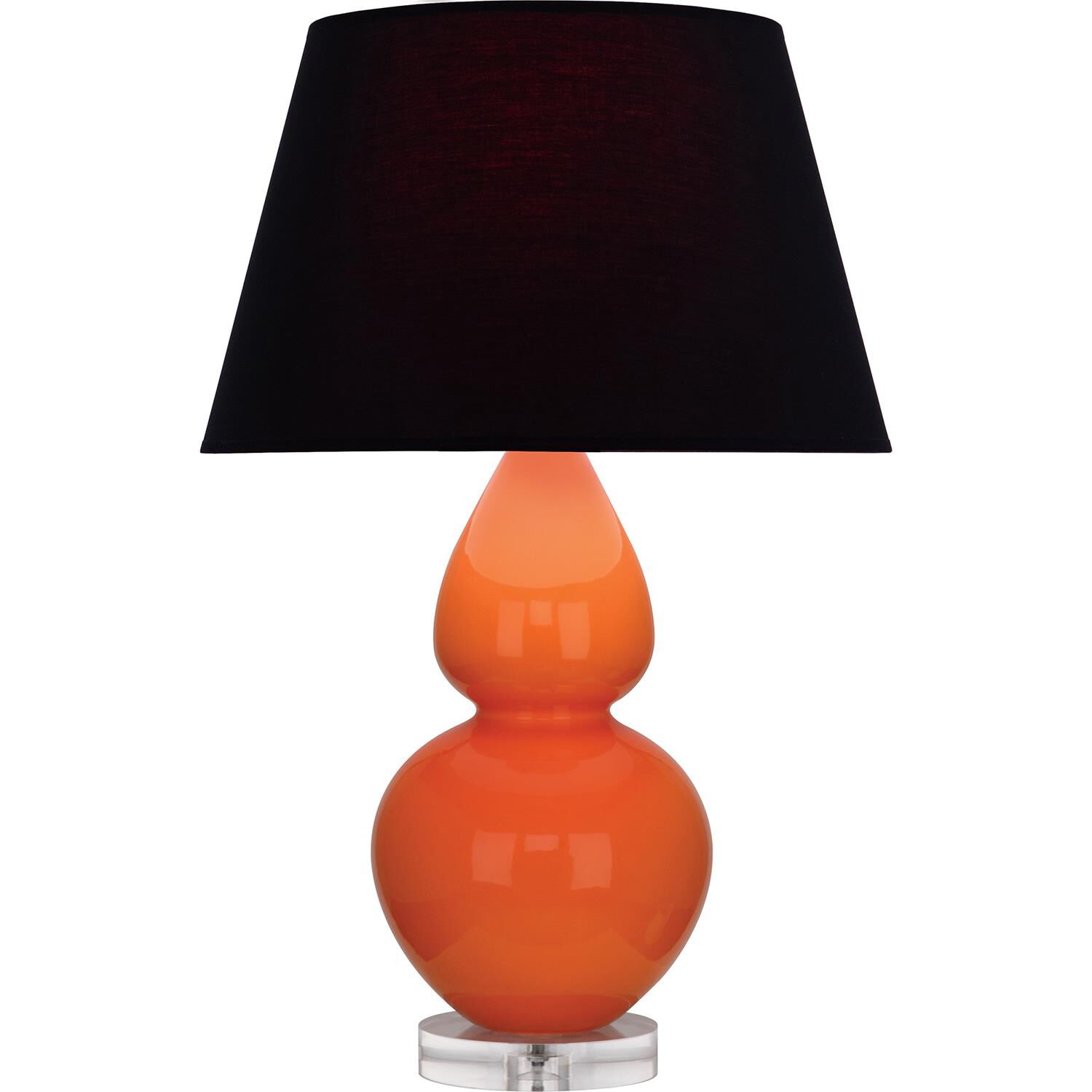Shown in Pumpkin finish and Ink Black with Rose Red Lining shade and Lucite accent