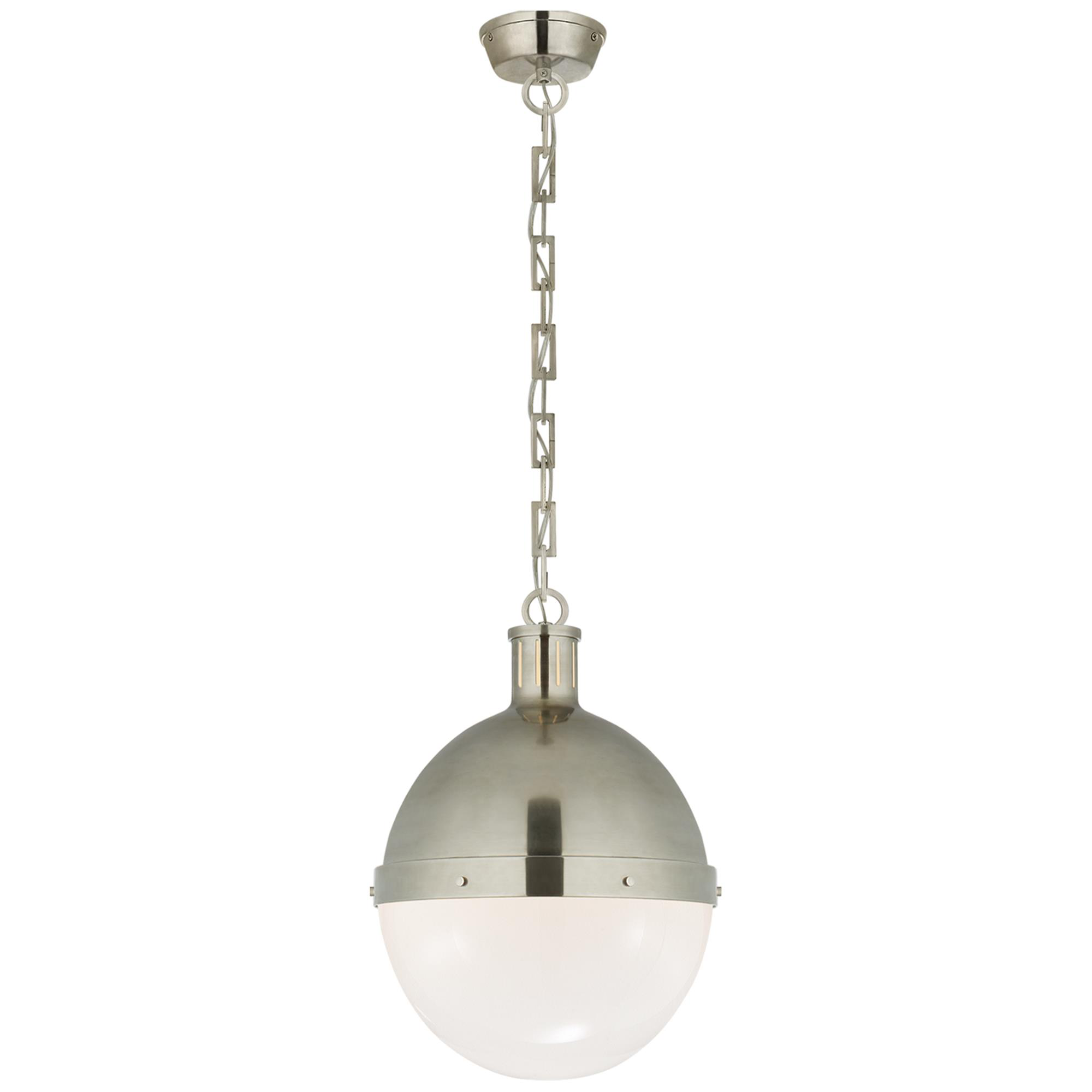 Shown in Antique Nickel finish and White glass