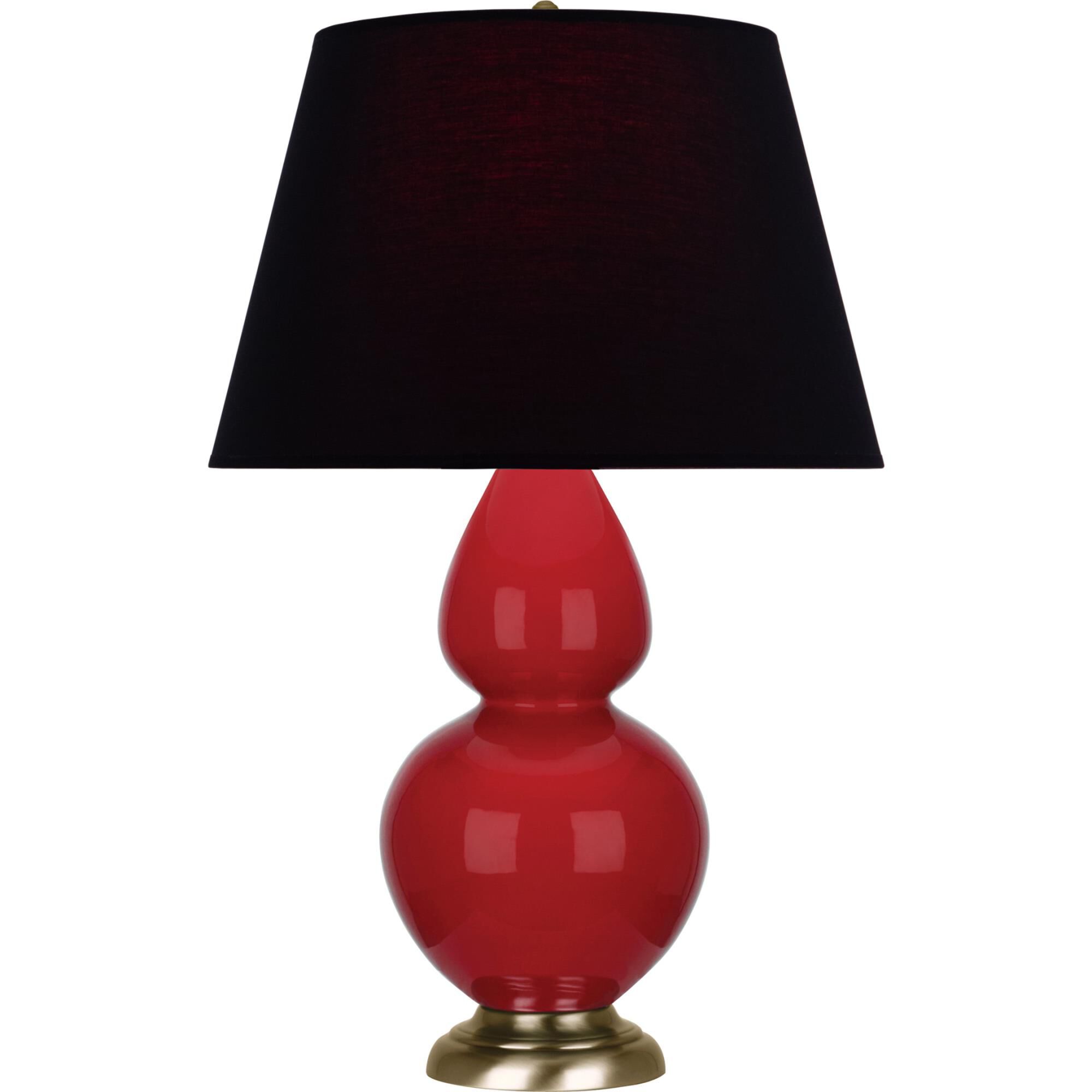Shown in Ruby Red finish and Ink Black with Rose Red Lining shade and Antique Brass accent
