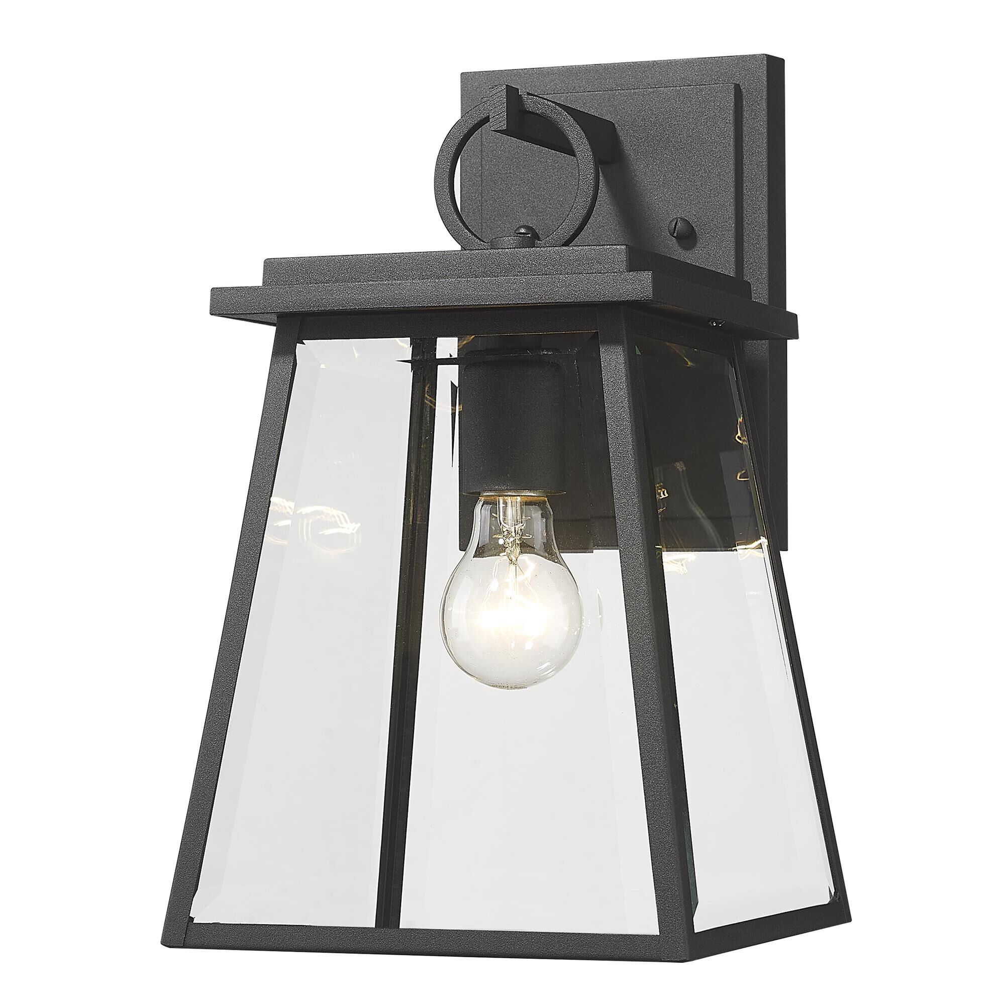 Shown in Black finish and Clear Beveled glass