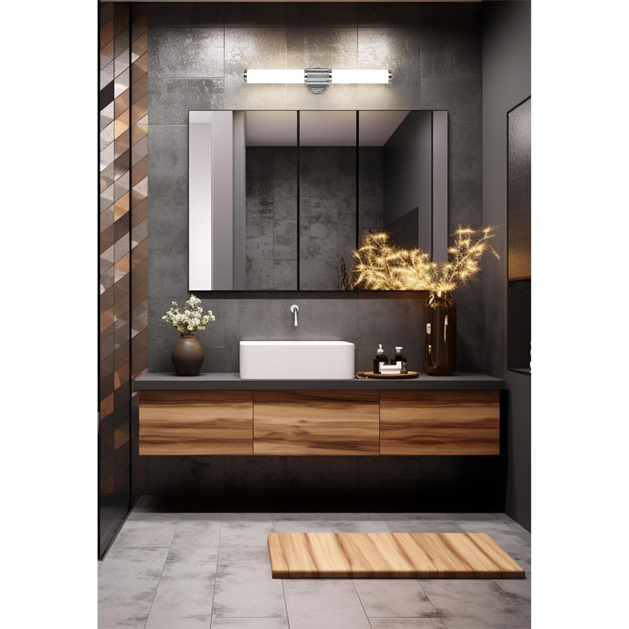 Shown in Chrome finish and Opal White glass and Opal White shade