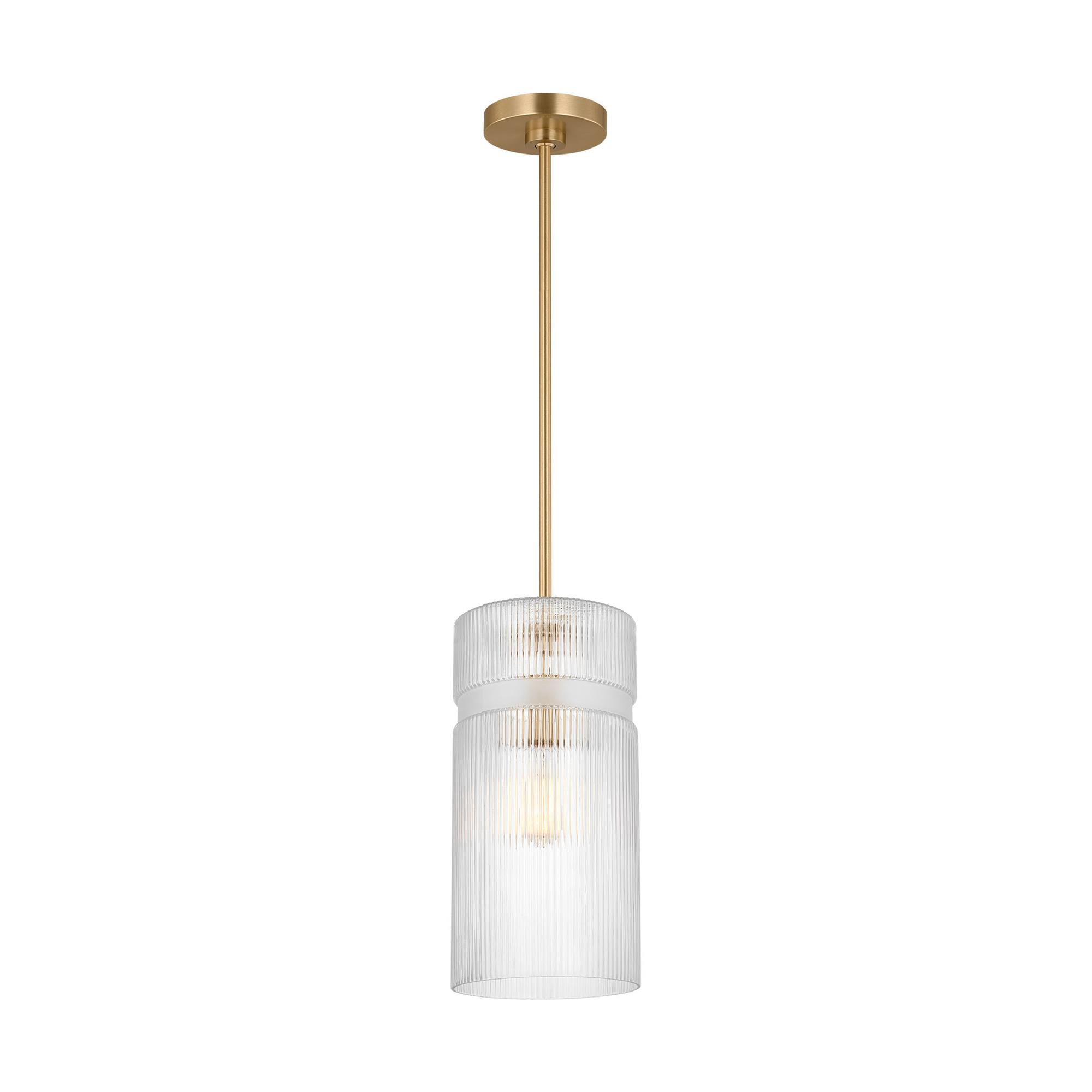 Shown in Satin Brass finish and Clear Ribbed glass