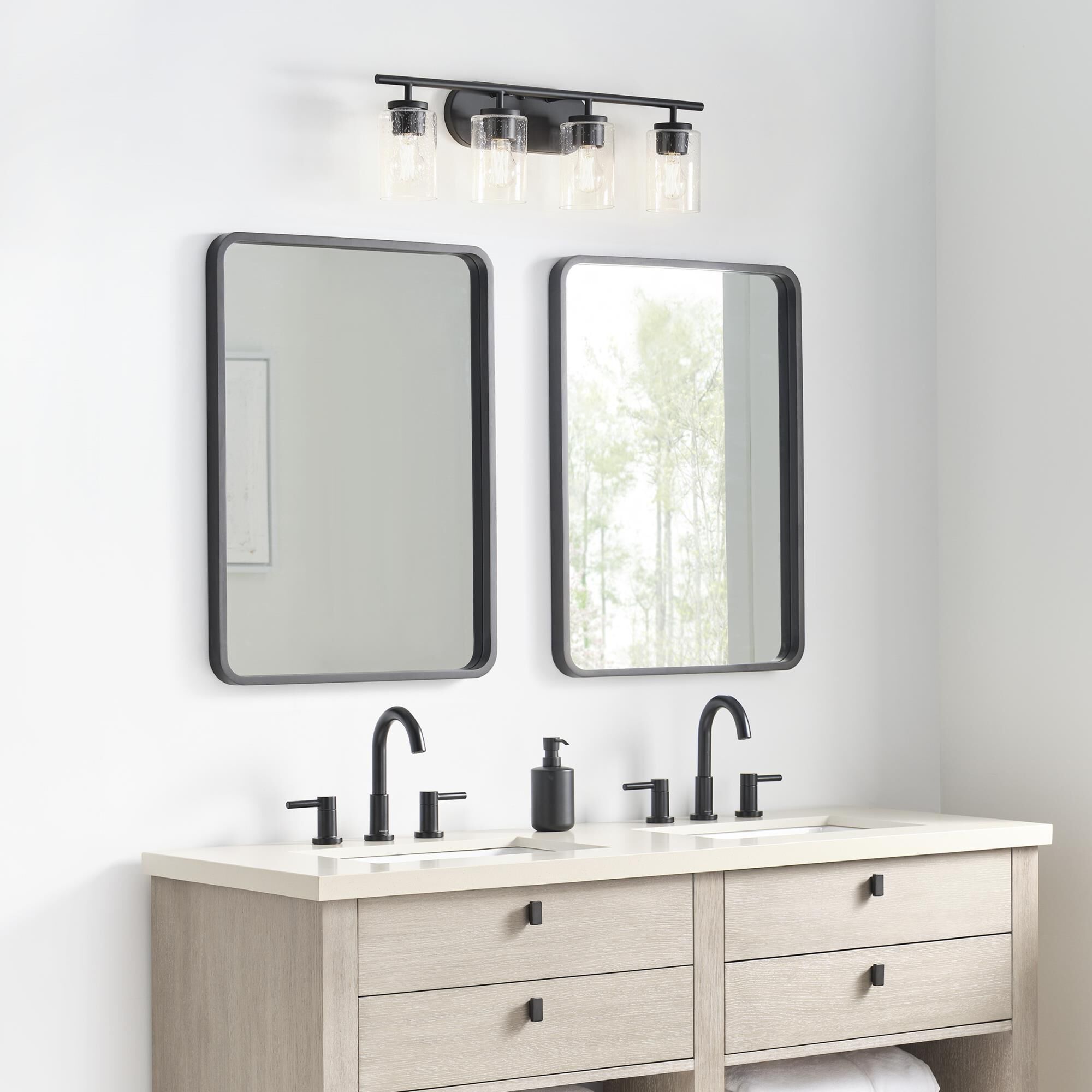 Shown in Midnight Black finish and Clear Seeded glass