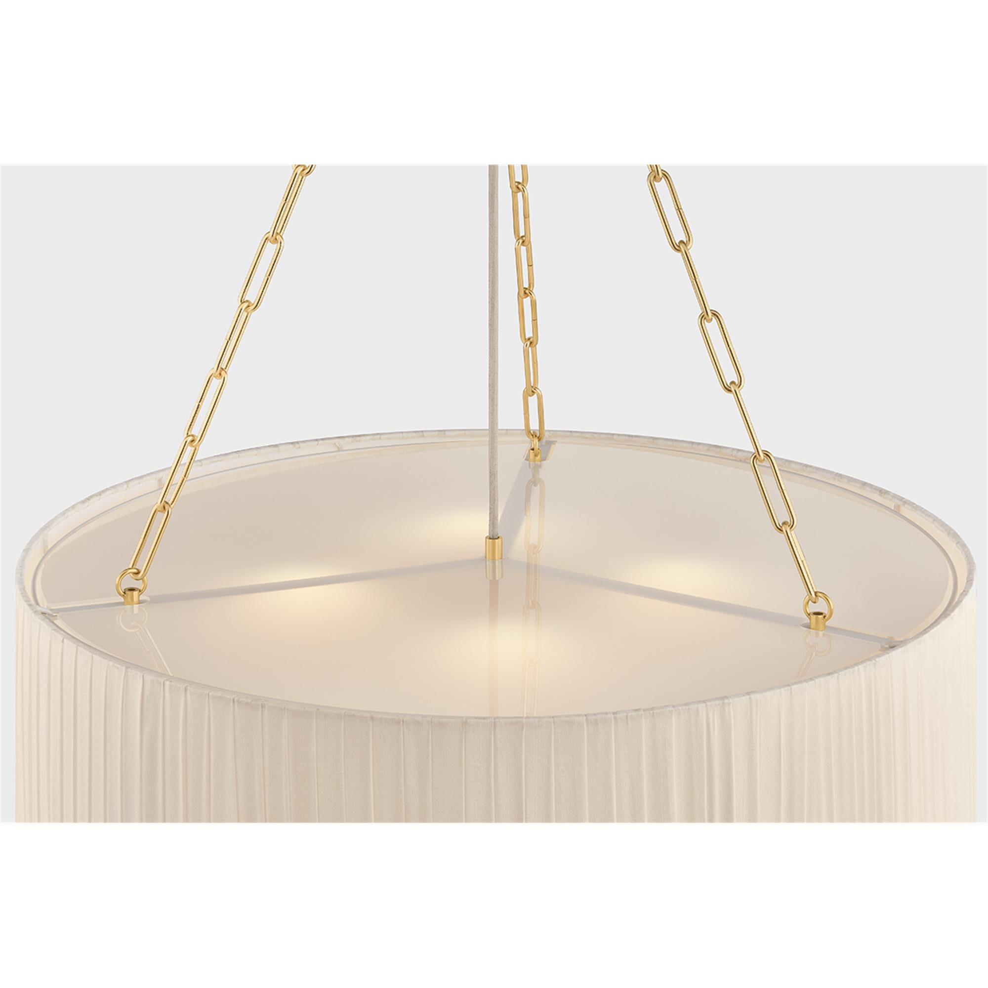 Shown in Aged Brass finish and Ivory Linen shade