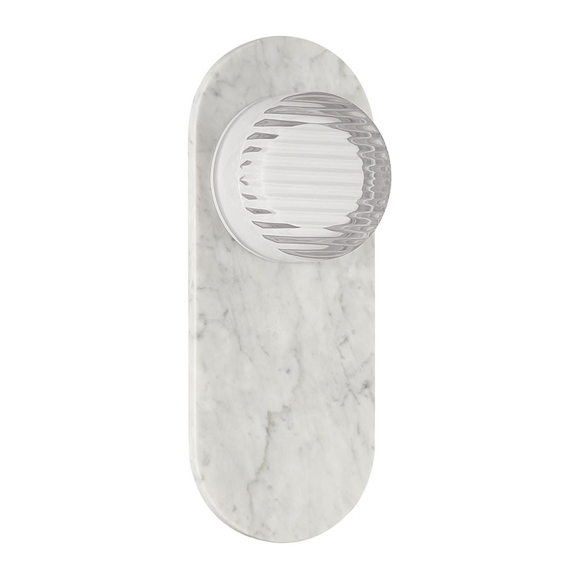 Shown in Marble White finish and Clear Ribbed glass