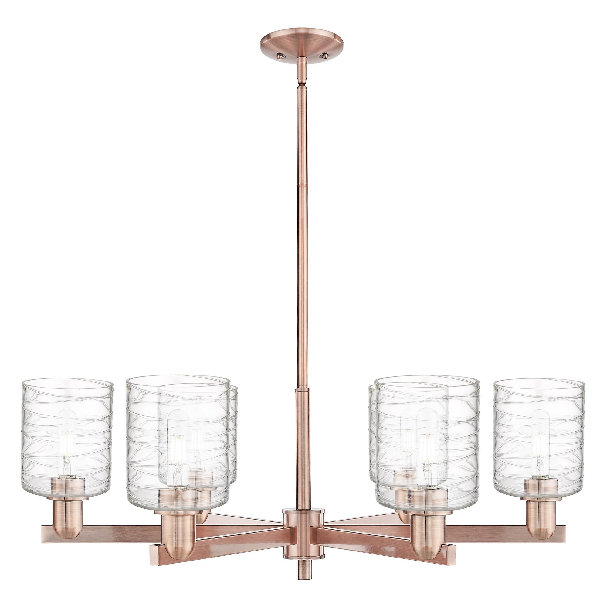 Shown in Antique Copper finish and Deco Swirl glass