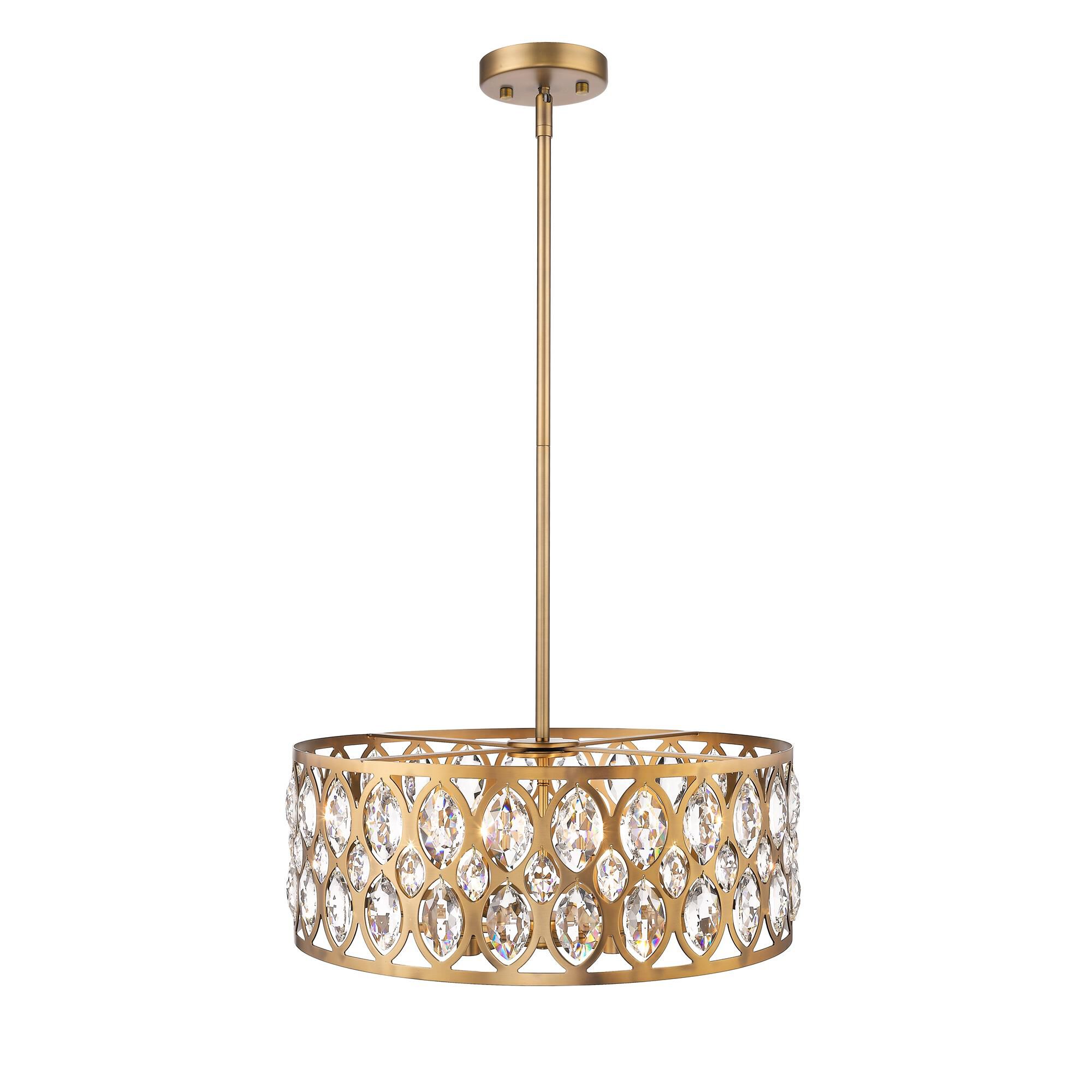 Shown in Heirloom Brass finish and Crystal glass and Crystal shade