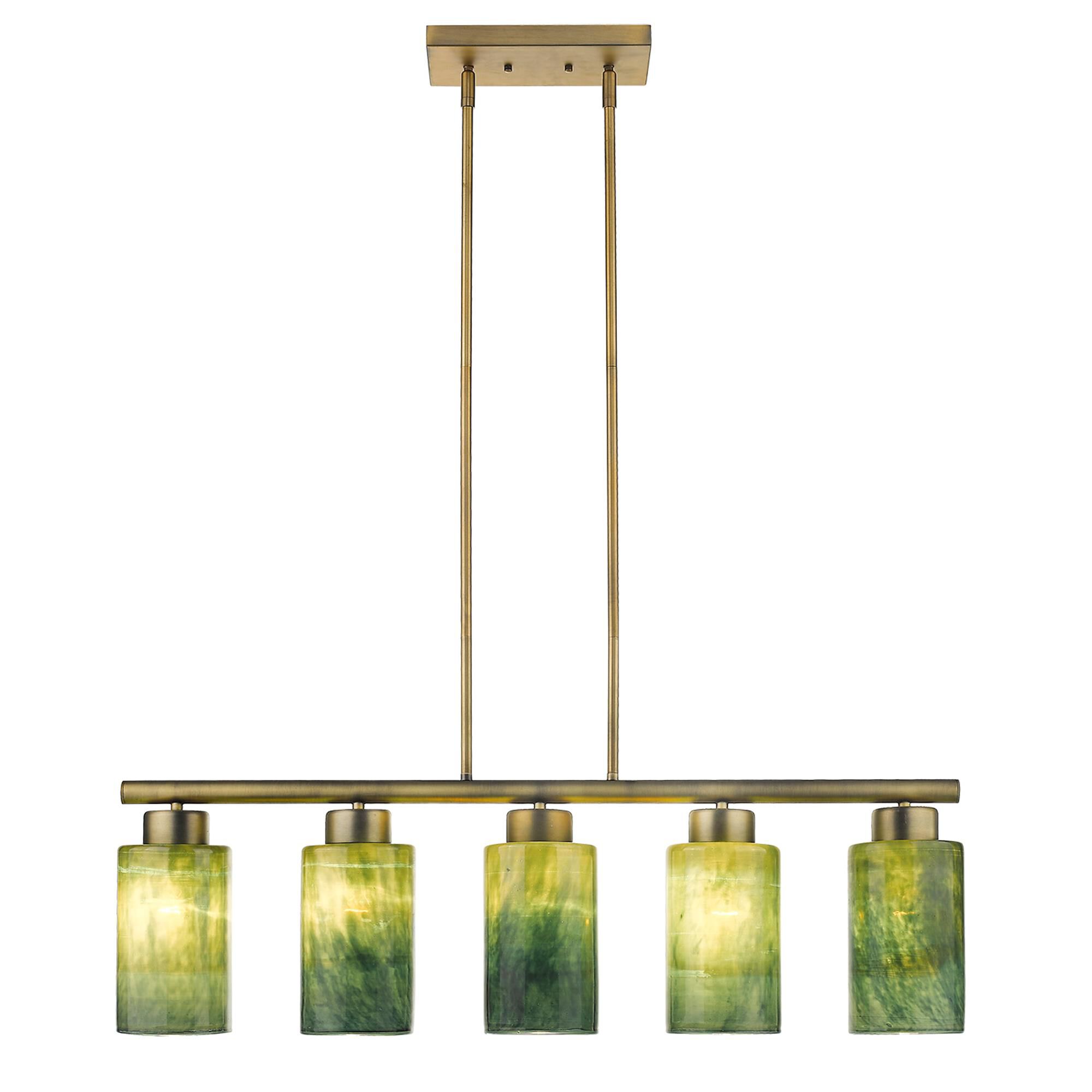Shown in Brass finish and Blue/Gold glass and Blue/Gold Cylindrical Glass s shade