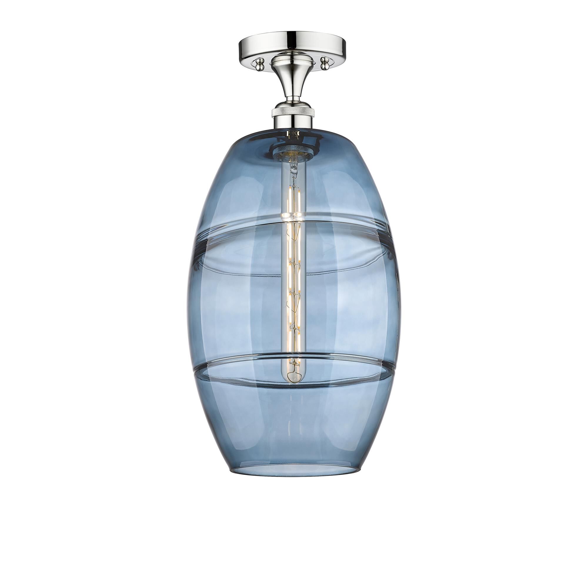 Shown in Polished Chrome finish and Princess Blue glass