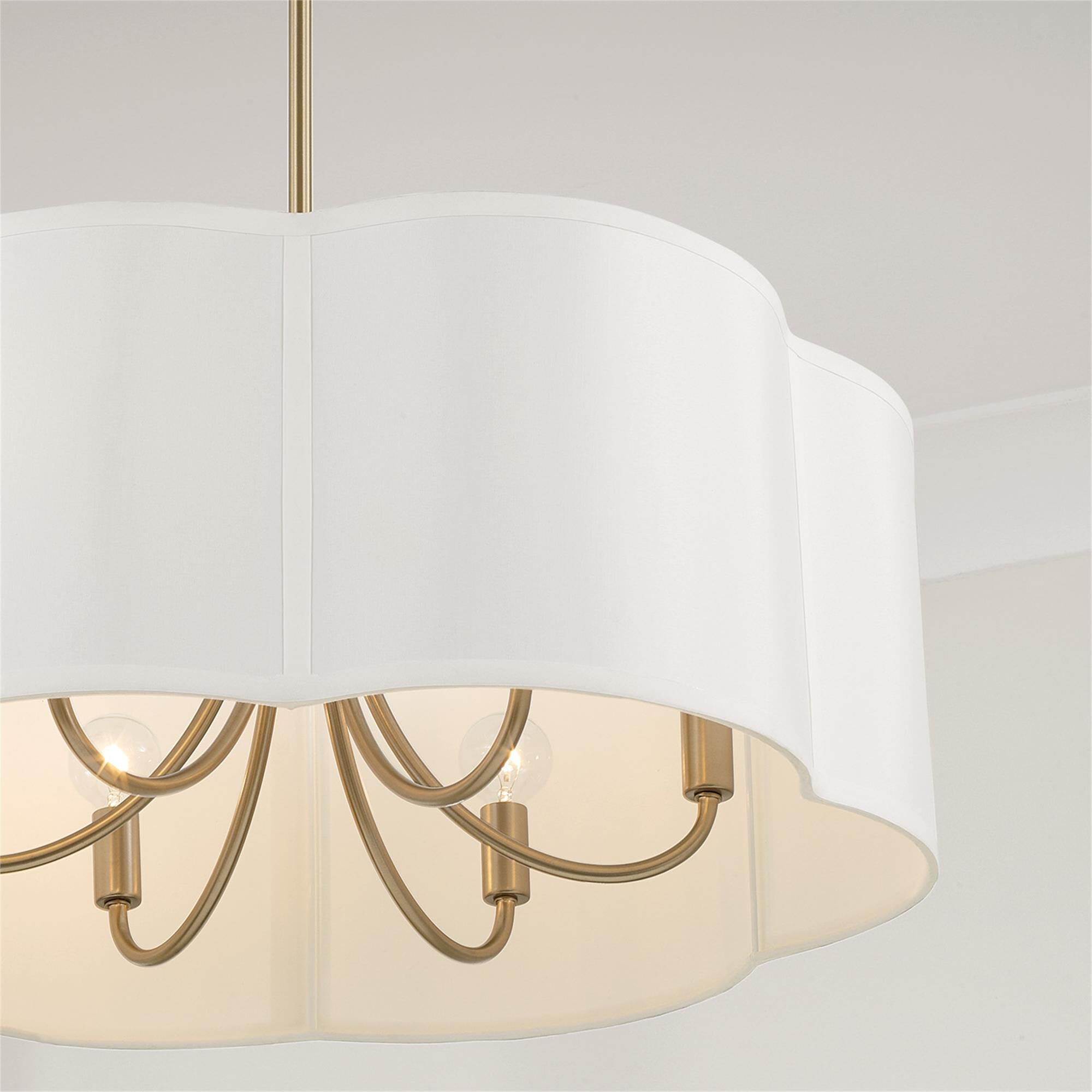 Shown in Matte Brass finish and White Fabric shade