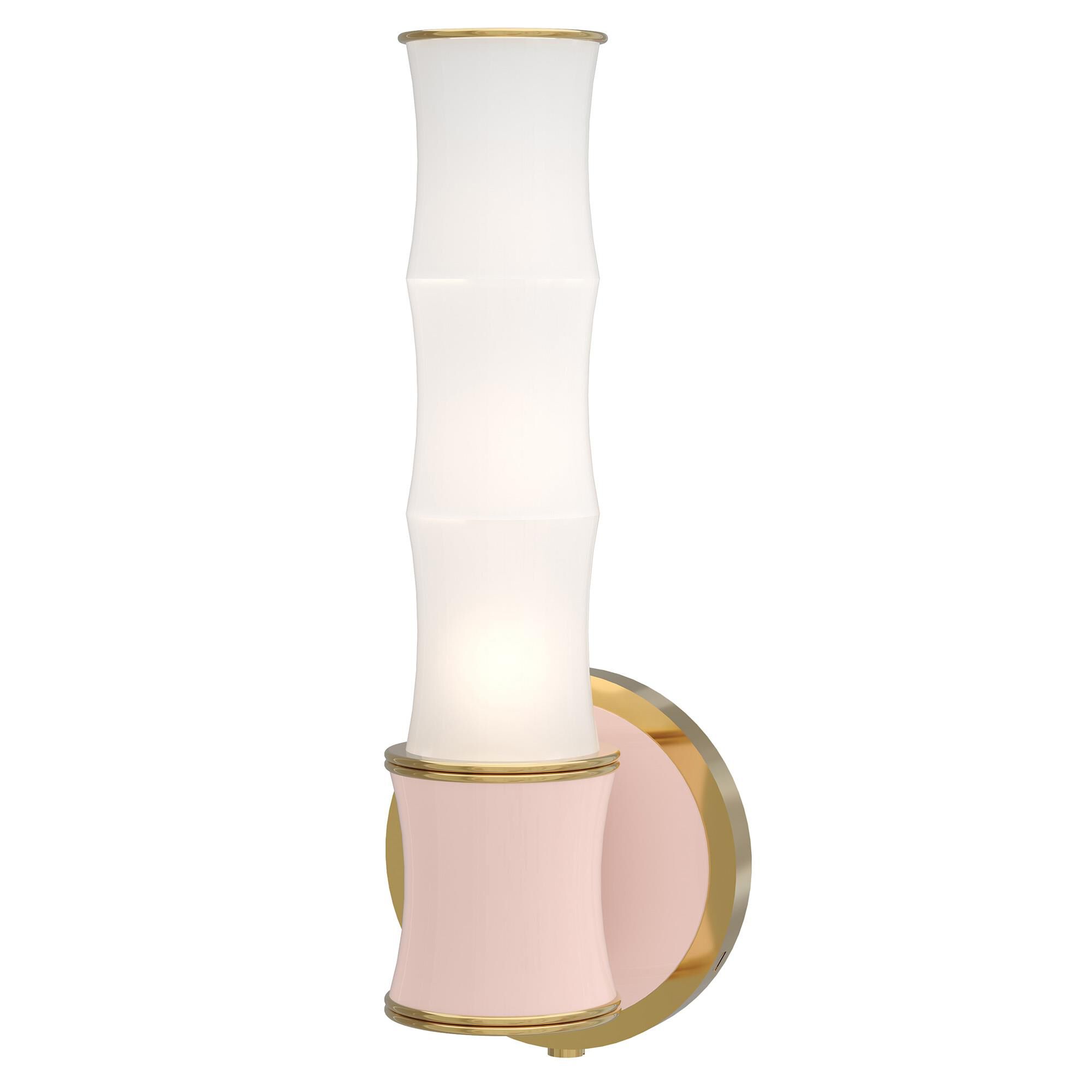 Shown in Rose Water finish and White Frosted glass and Modern Brass accent