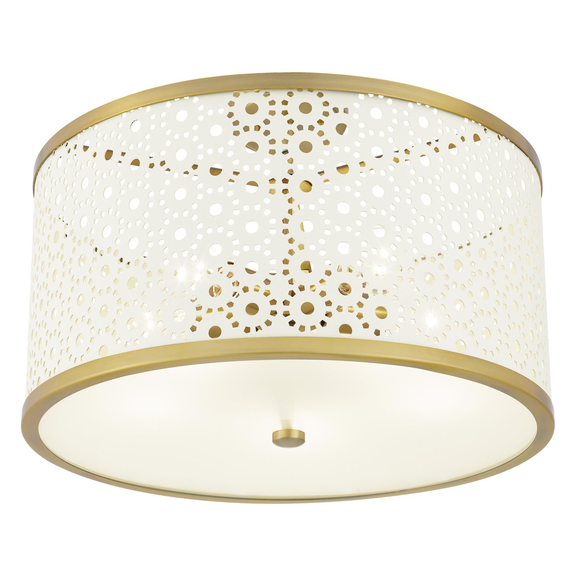 Shown in Aged Brass finish and Metal shade